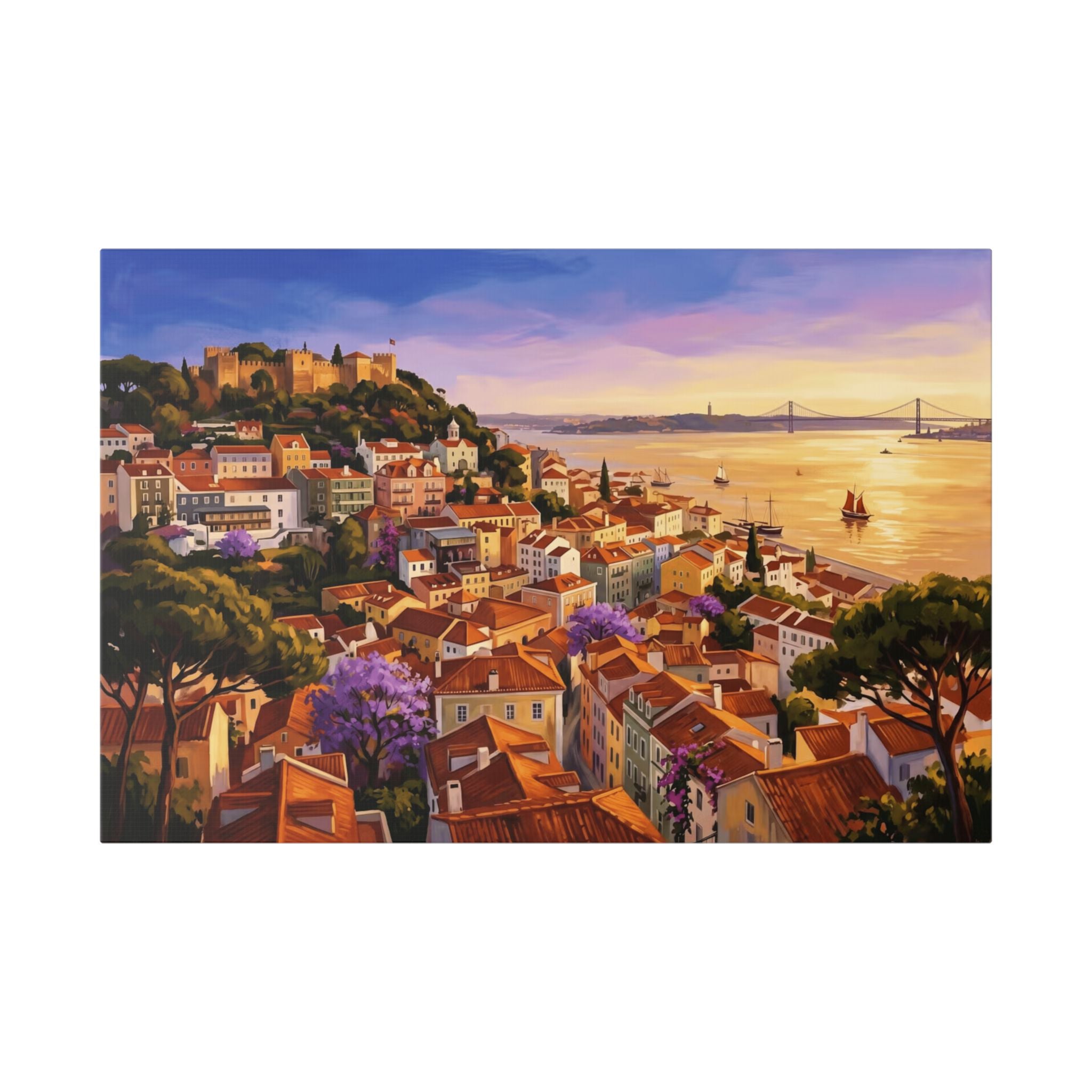 Sunset Over Lisbon Canvas Print — Coastal Cityscape Wall Art