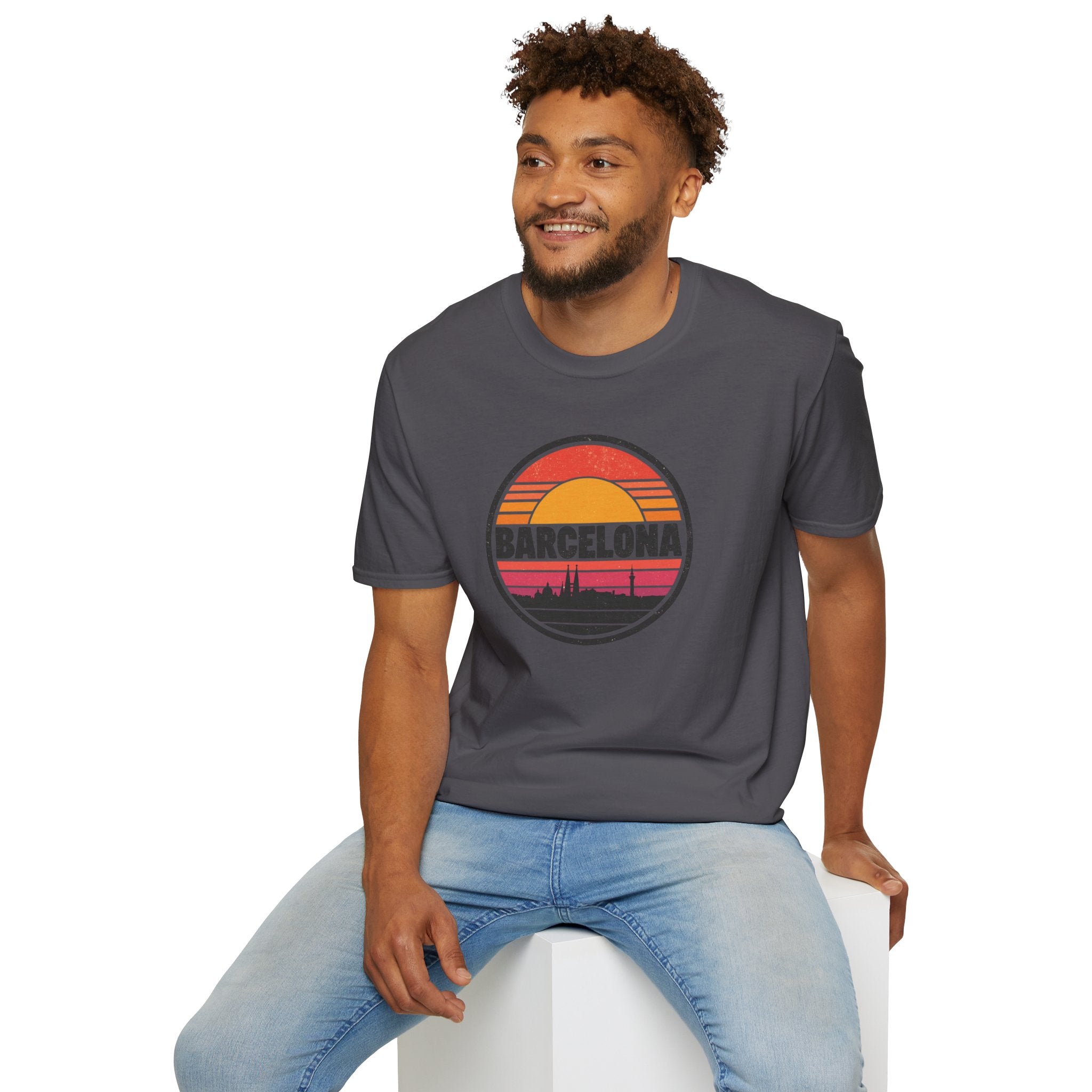 Barcelona Sunset T-Shirt — Retro Skyline Graphic Tee
