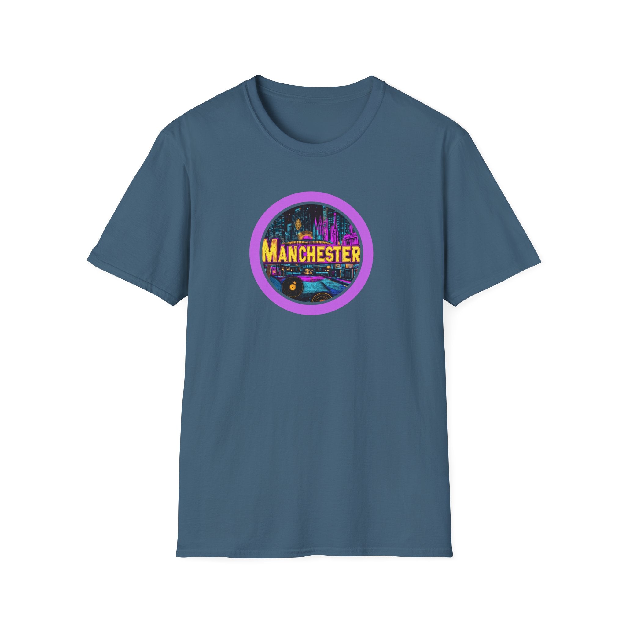 Manchester neon cityscape T-Shirt | retro skyline badge