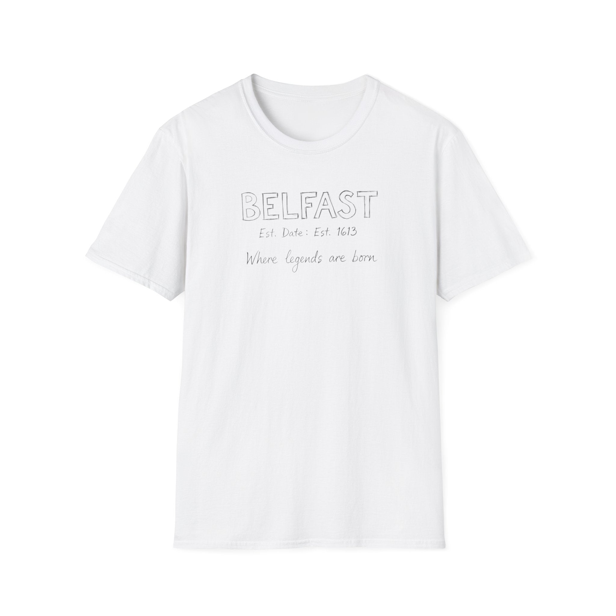 Belfast Handwritten Script T‑Shirt — 'Belfast: Let Love In' Minimal City Tee