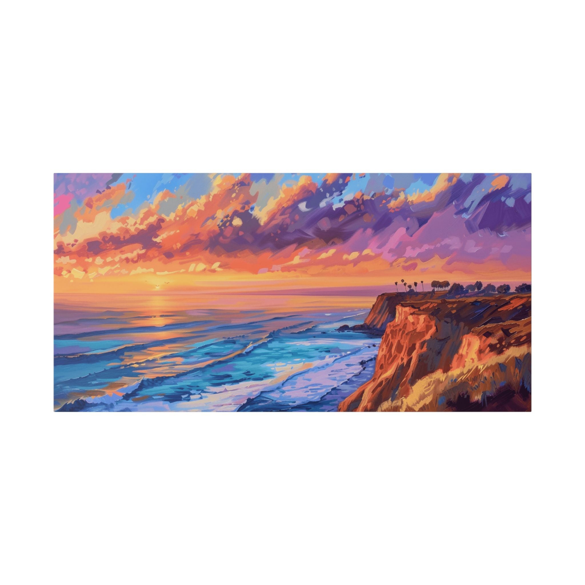 San Diego - La Jolla Cove Coastline - Sunset Cliff Canvas Wall Art — Vibrant Coastal Landscape Print