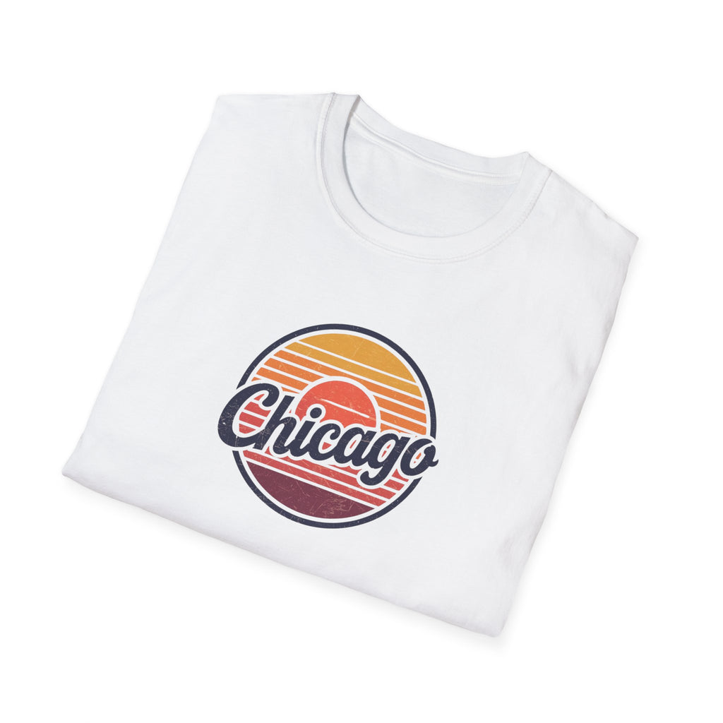 Chicago Retro Sunset T-Shirt | Vintage Script City Design