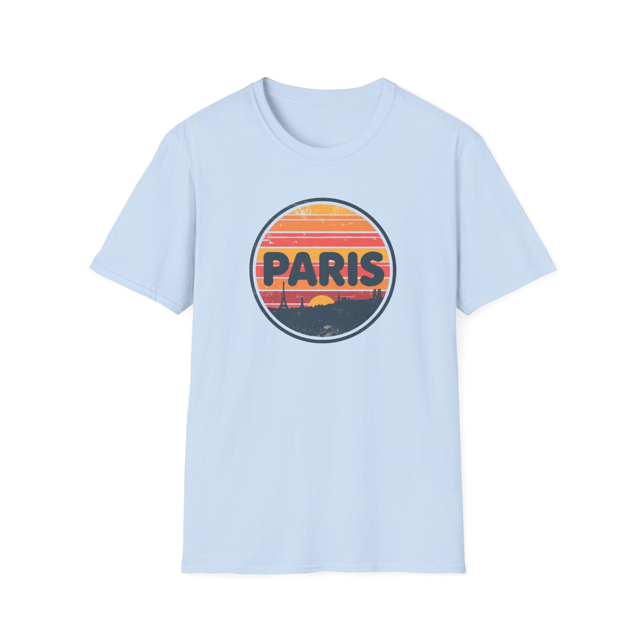 Paris Sunset T-Shirt — Retro Circular Skyline Tee