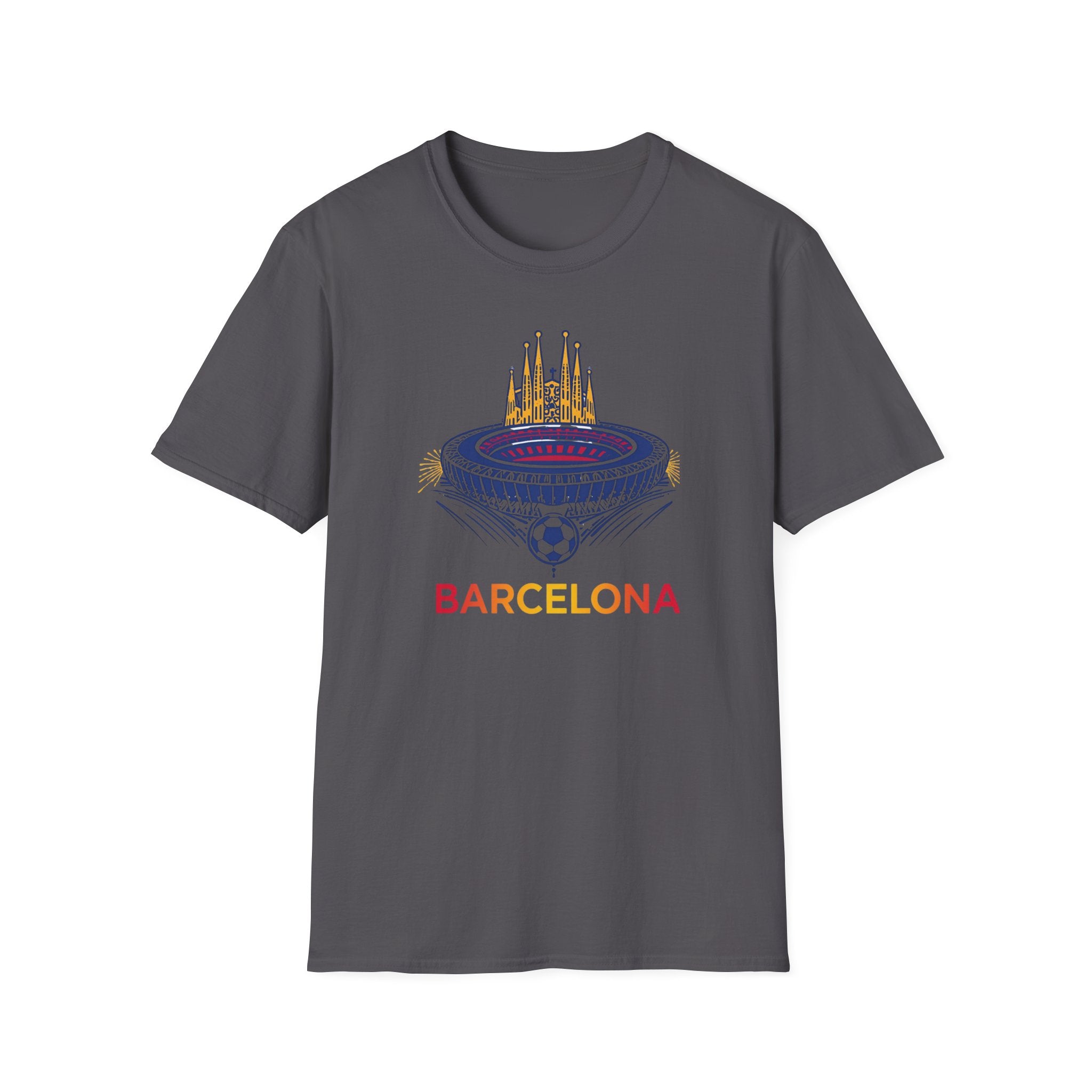 Barcelona Stadium and Sagrada Família Soccer T-Shirt | Football City Design