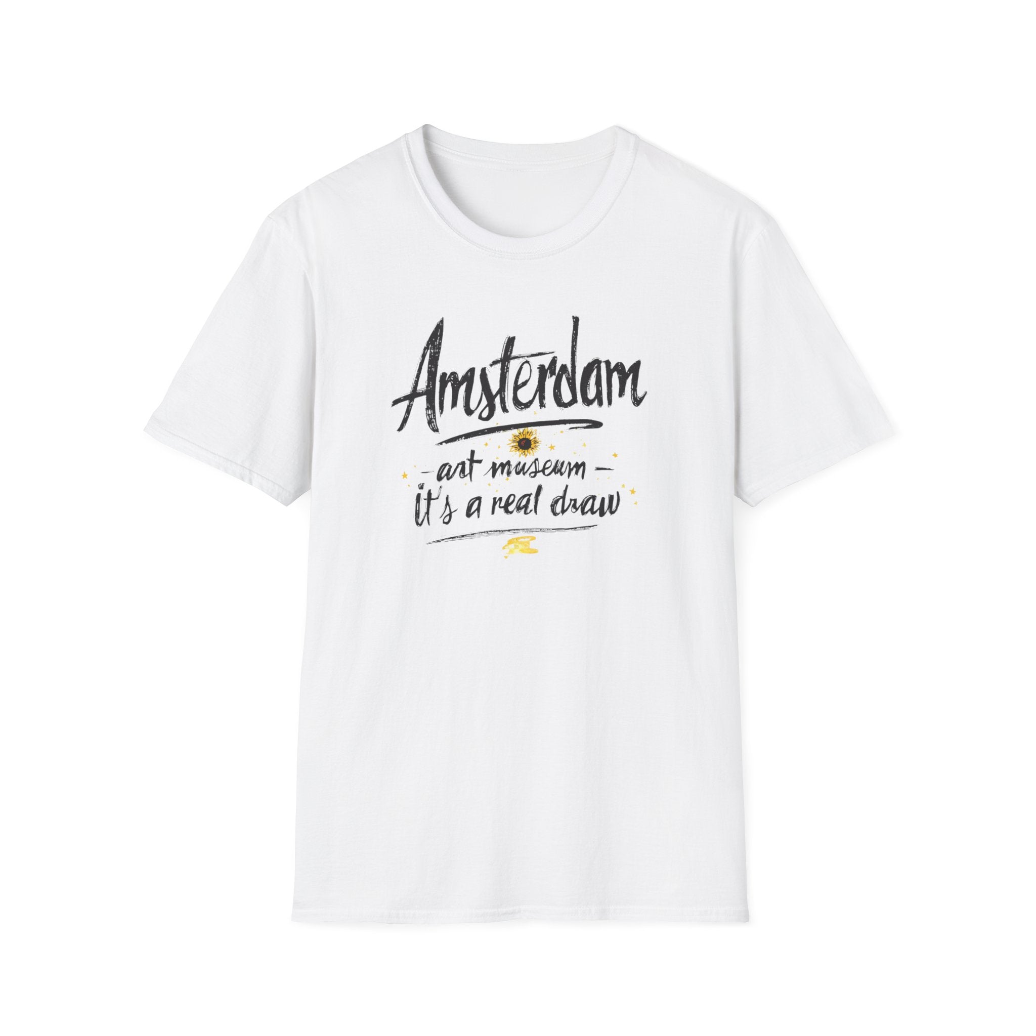 Amsterdam Art Museum T-Shirt — "Amsterdam" Script Graphic with "art museum — it’s a real draw"