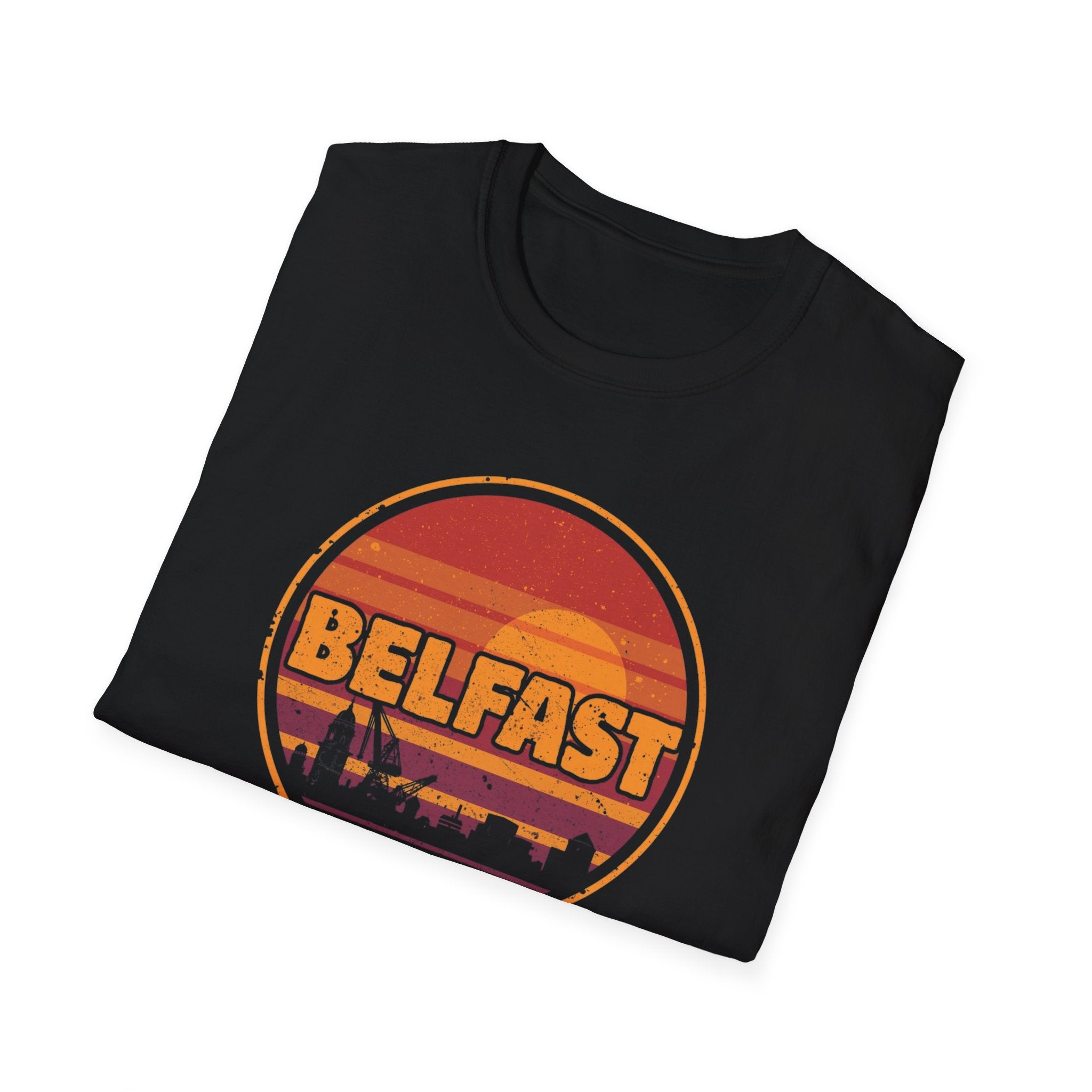 Belfast Sunset T-Shirt — Retro Skyline Vintage Travel Tee
