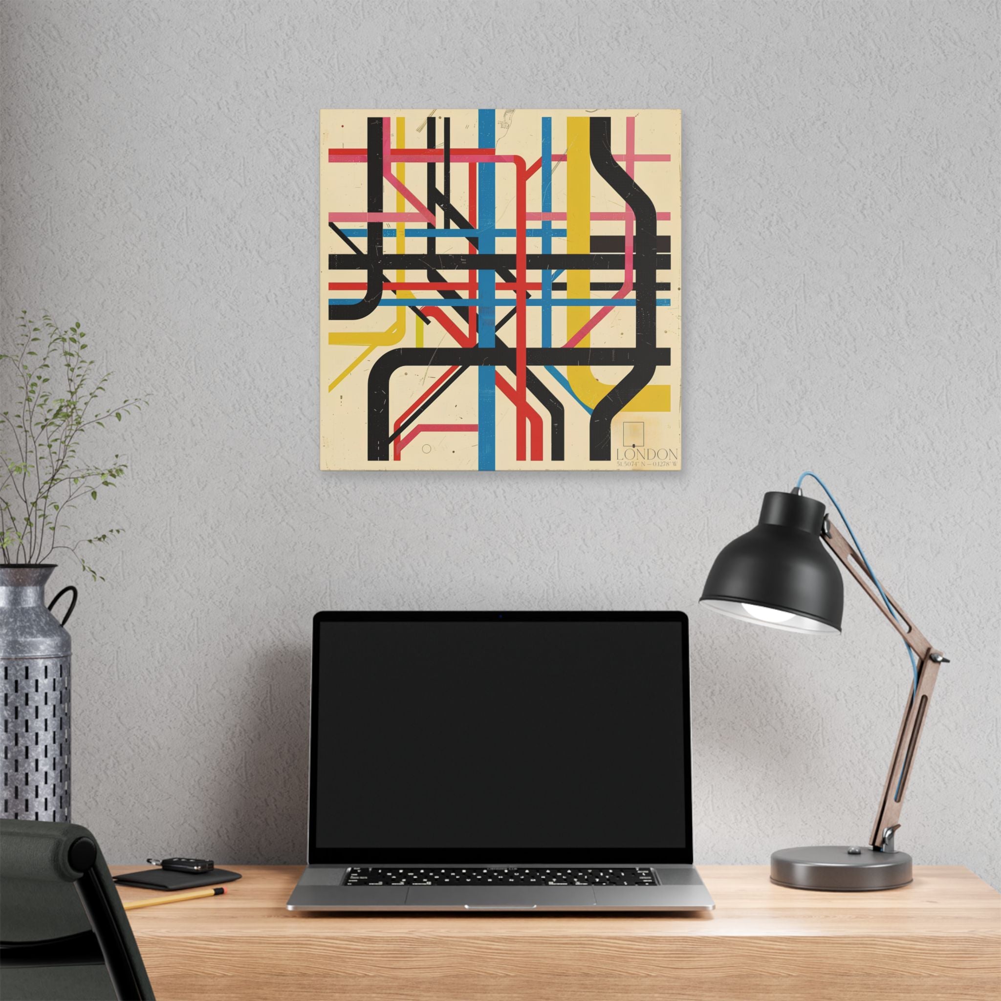 London Subway Map Art Canvas — Retro Abstract Transit Wall Decor