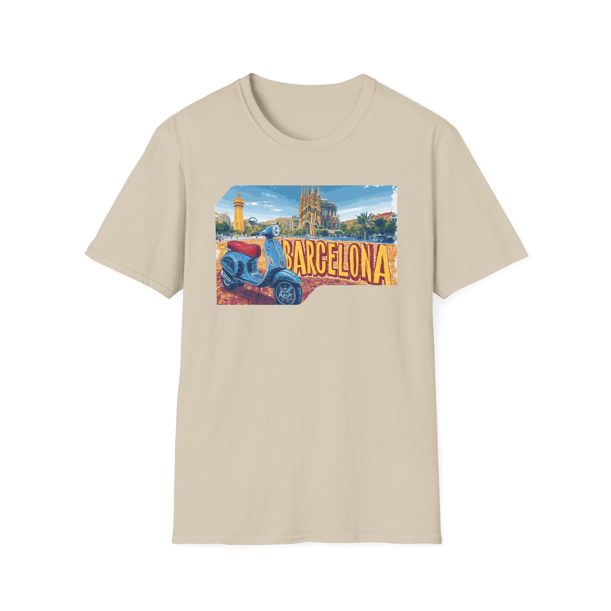 Barcelona Vintage Scooter T-Shirt | City Skyline Travel Souvenir