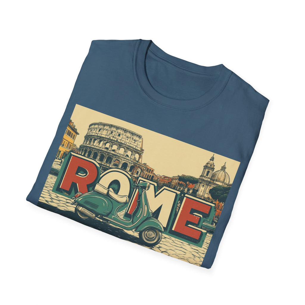 Rome Vintage Scooter T-Shirt | Colosseum Travel Postcard Design