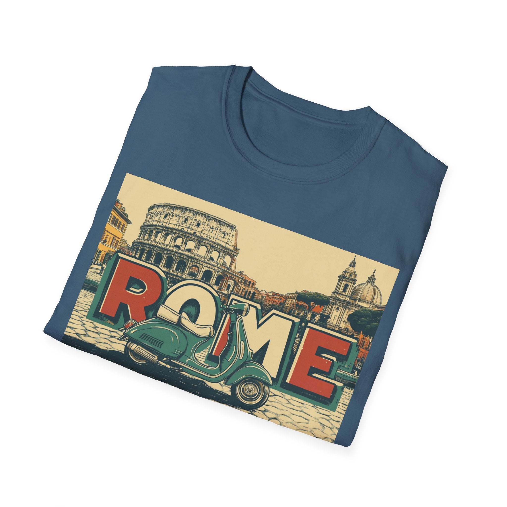 Rome Vintage Scooter T-Shirt | Colosseum Travel Postcard Design