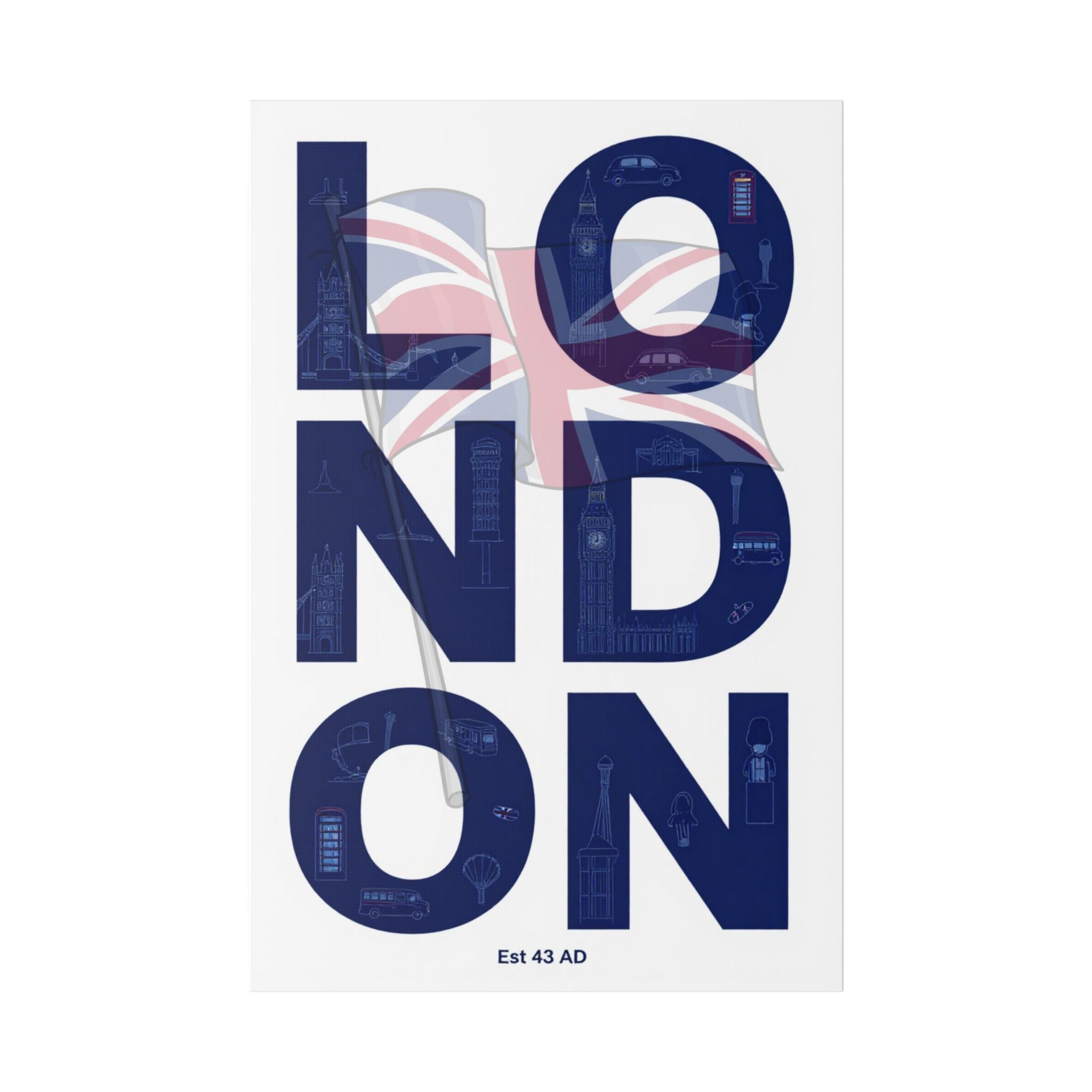 London Typography Canvas Print — Union Jack Split-Text Wall Art