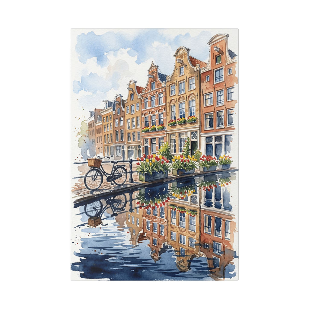 Amsterdam Canal Bicycle - Classic Stretched Canvas Wall Art