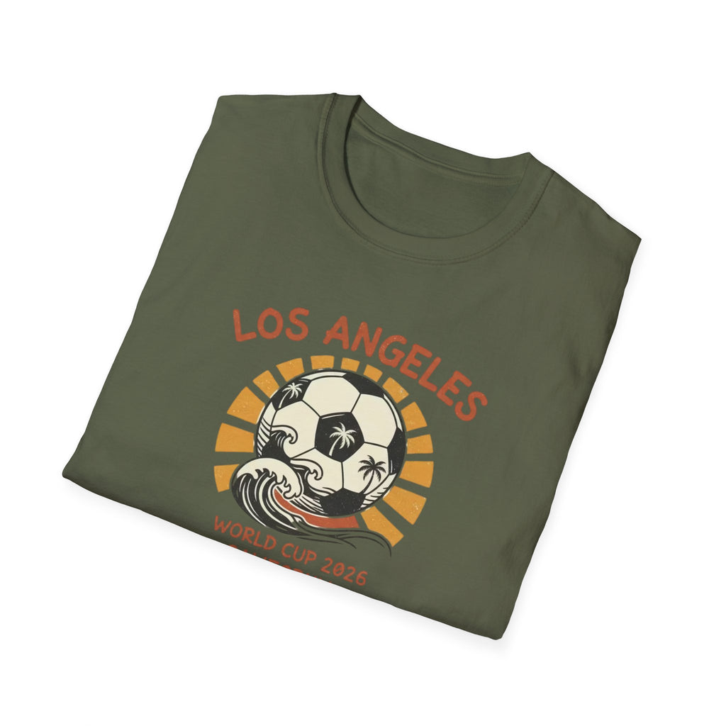 Los Angeles World Cup 2026 Soccer T-Shirt — Retro Sunset Ball Design
