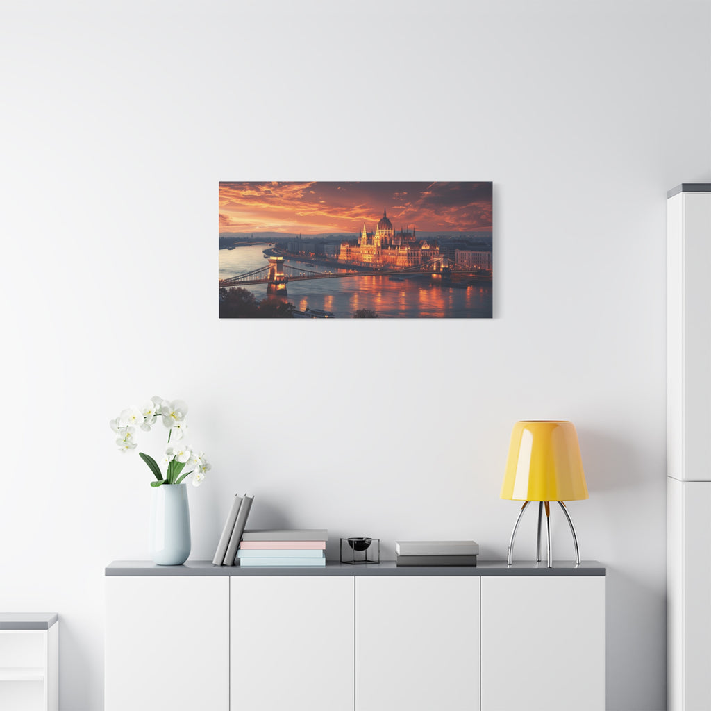 Budapest Parliament at Sunset — Classic Stretched Canvas Wall Art