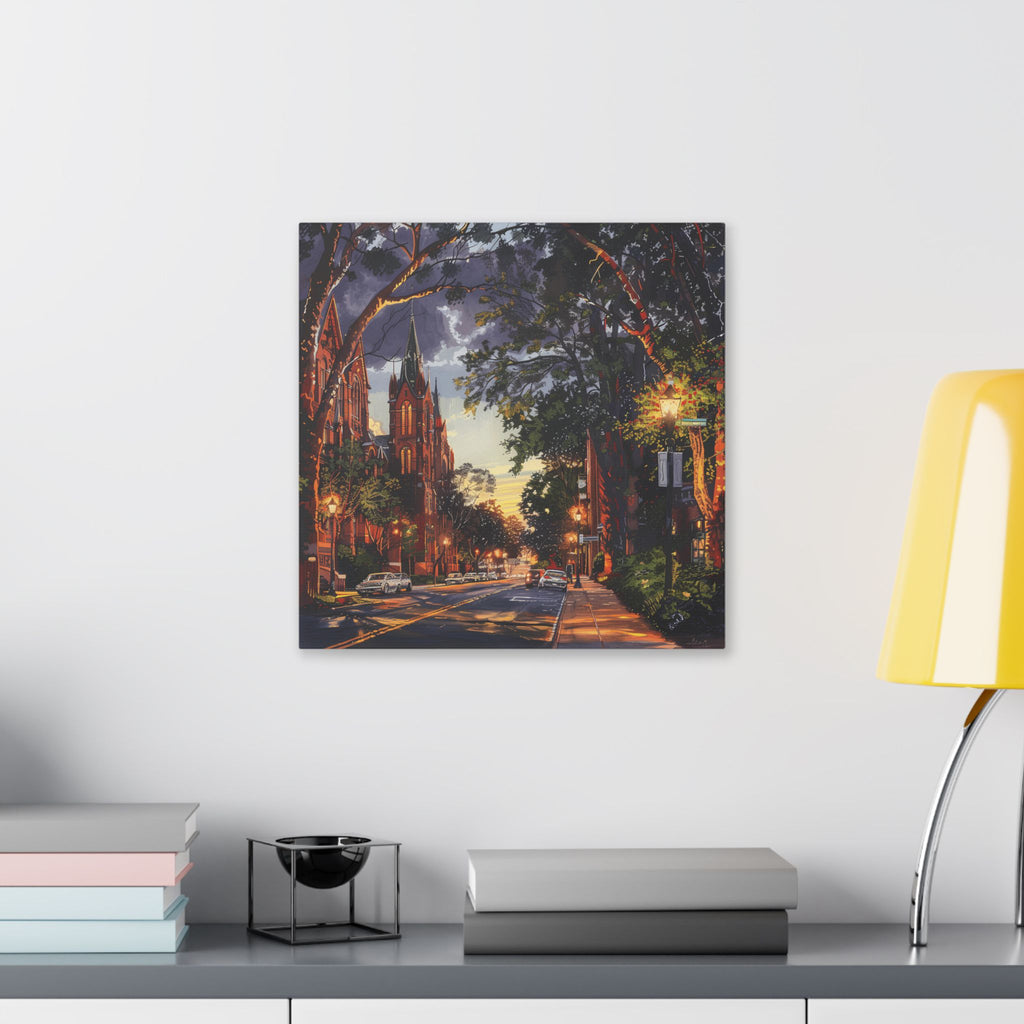 Atlanta Sweet Auburn District - Sunset Church Street Canvas Print — Urban Evening Landscape Wall Art