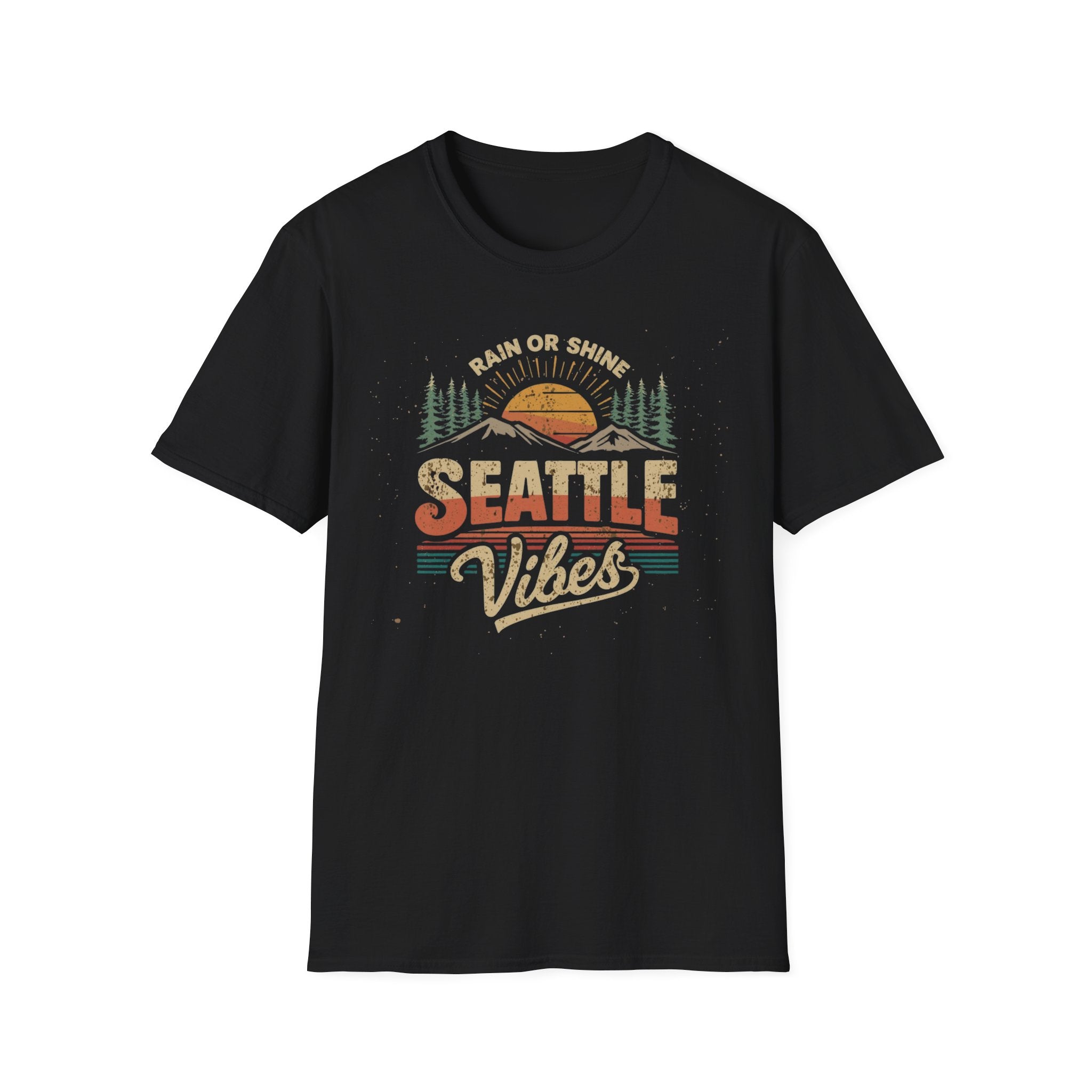 Seattle Vibes T-Shirt — "Rain or Shine" Retro Sunset Tee