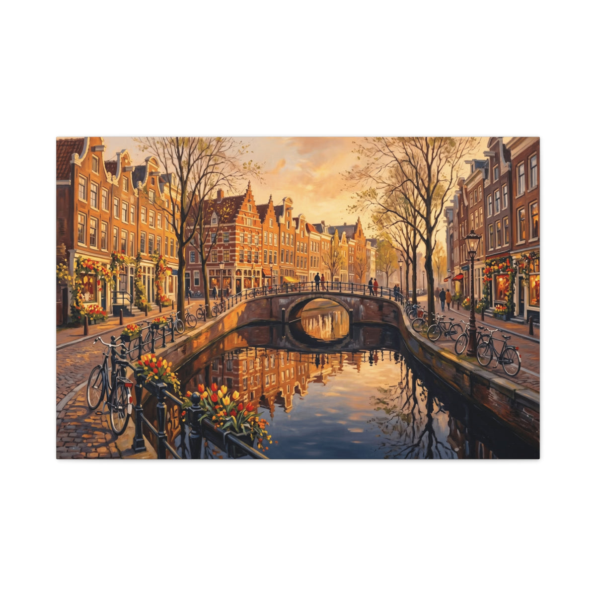 Amsterdam Canal Sunset Stretched Canvas Wall Art