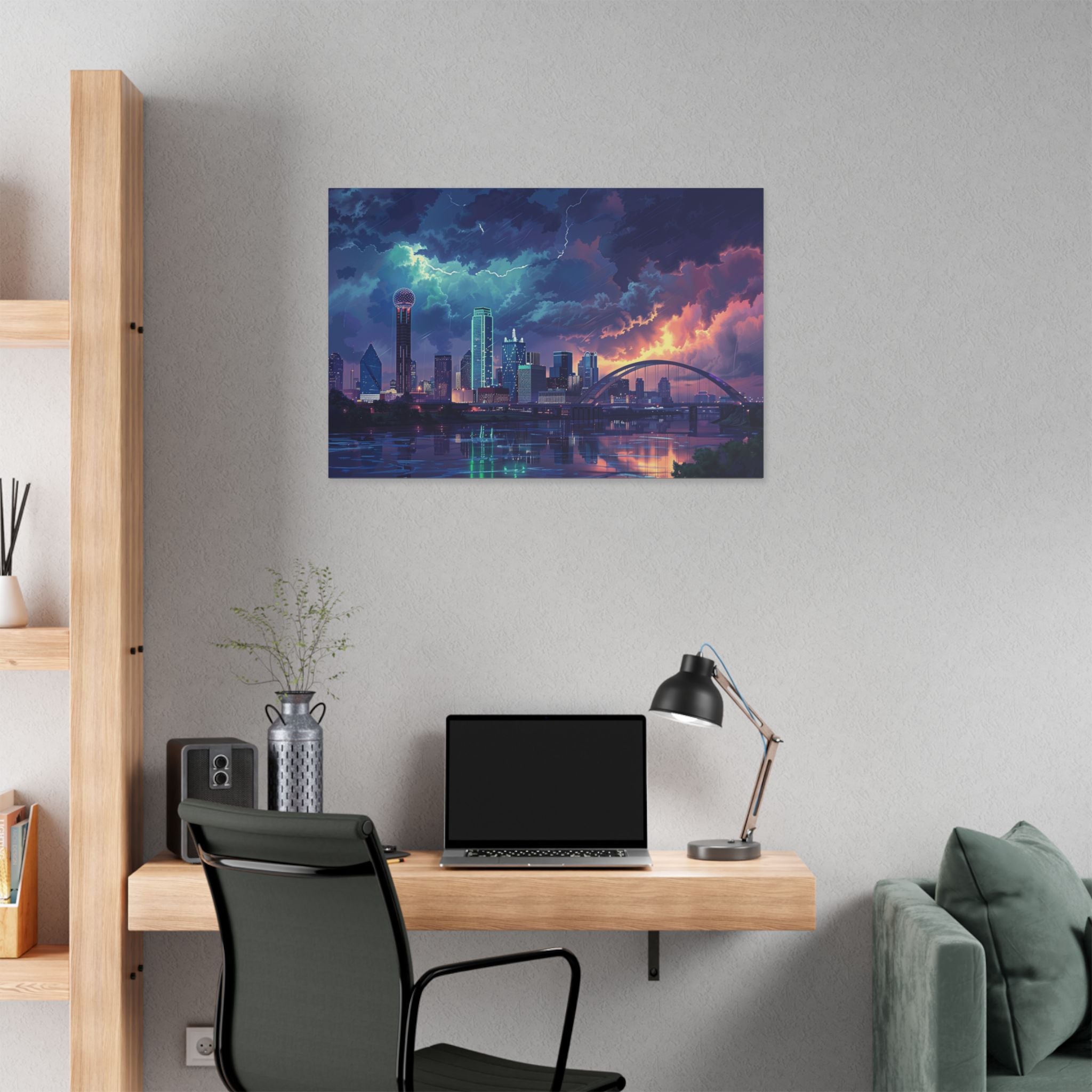 Dallas Cityscape Canvas Print — Stormy Sunset Skyline Wall Art
