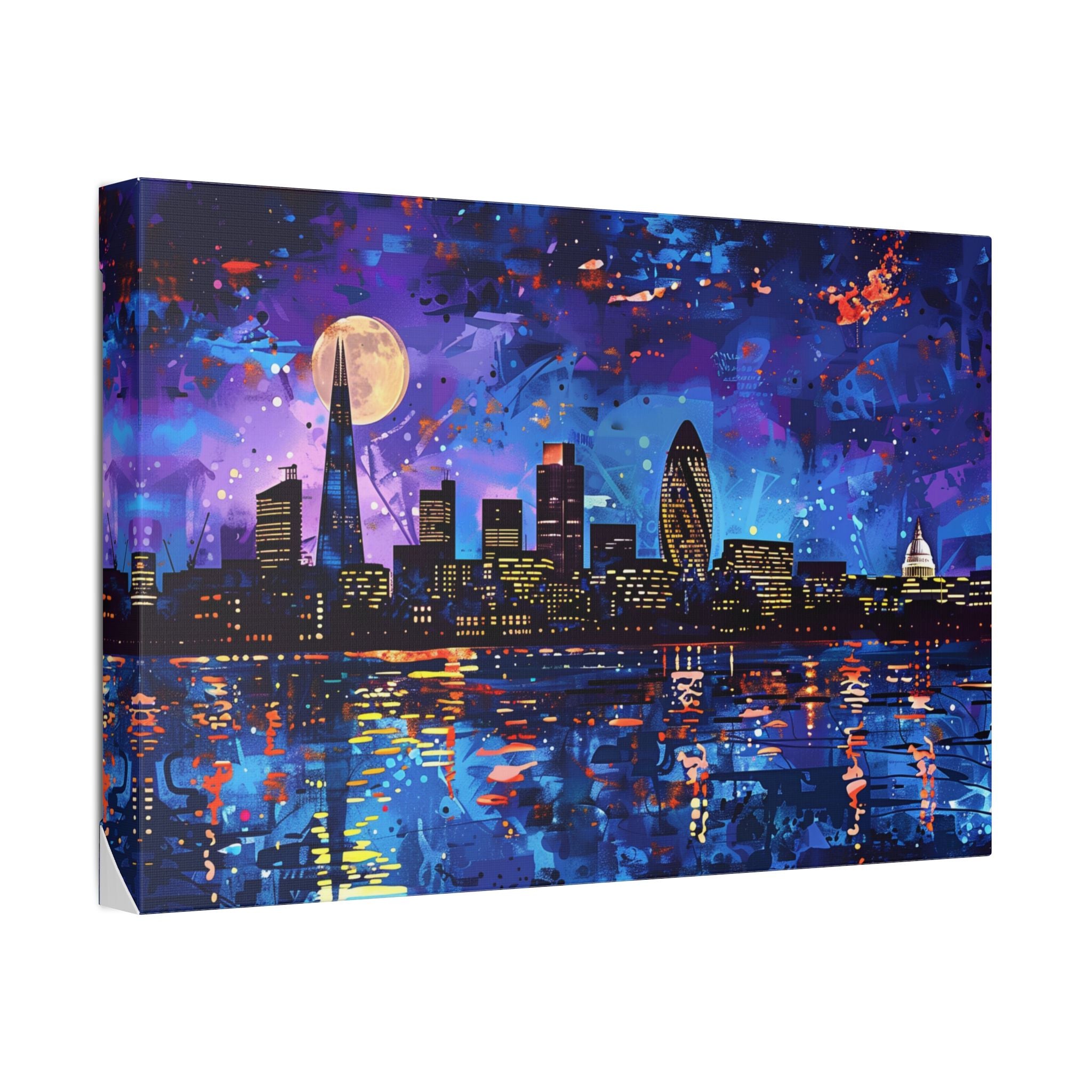 London Skyline Canvas Print – Vibrant Night Cityscape Stretched Wall Art