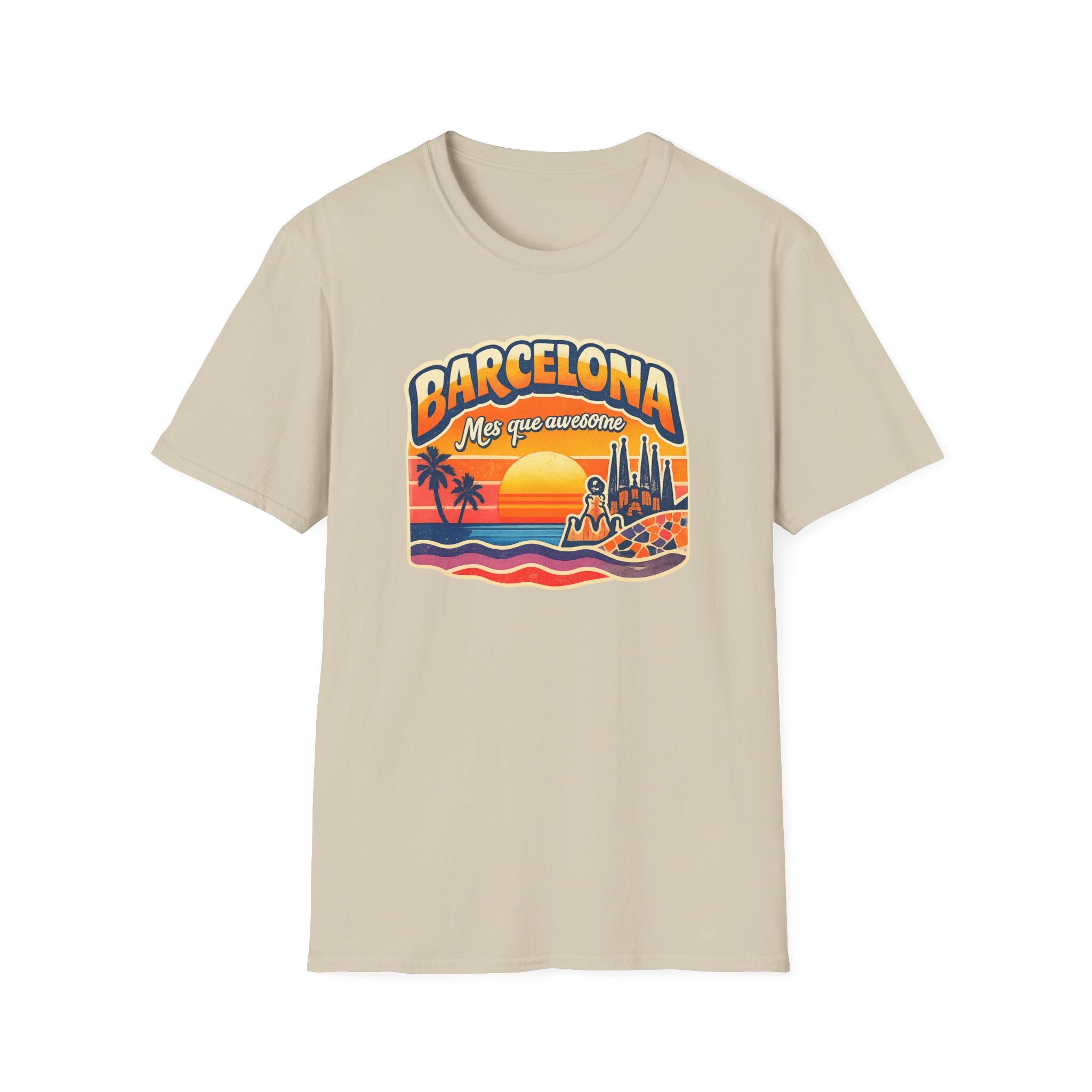 Barcelona Sunset Graphic T-Shirt — "Barcelona Más que un sueño" Vintage Beach Tee