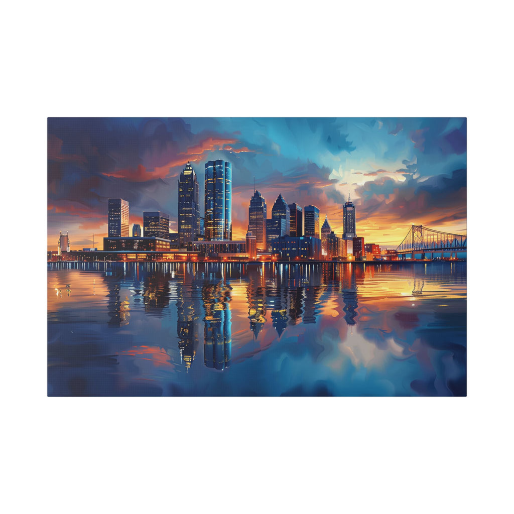 Detroit Skyline - Detroit River - Ambassador Bridge - Cityscape Reflection Canvas Print — Vibrant Skyline Wall Art