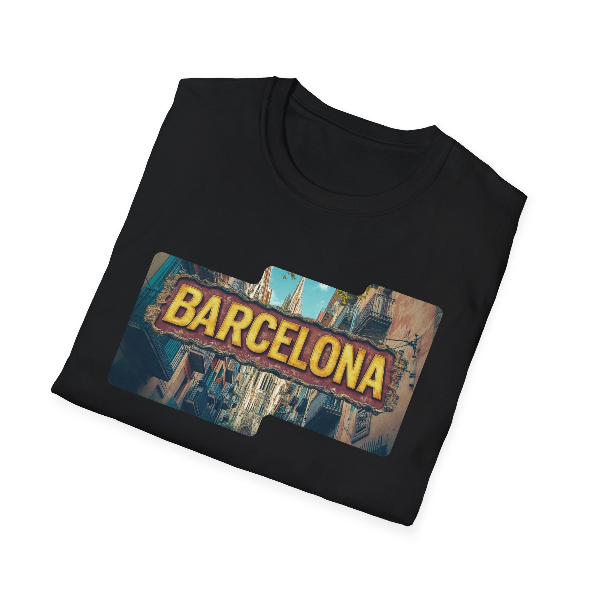 Barcelona Cityscape T-Shirt | Vintage Sign Travel Tee