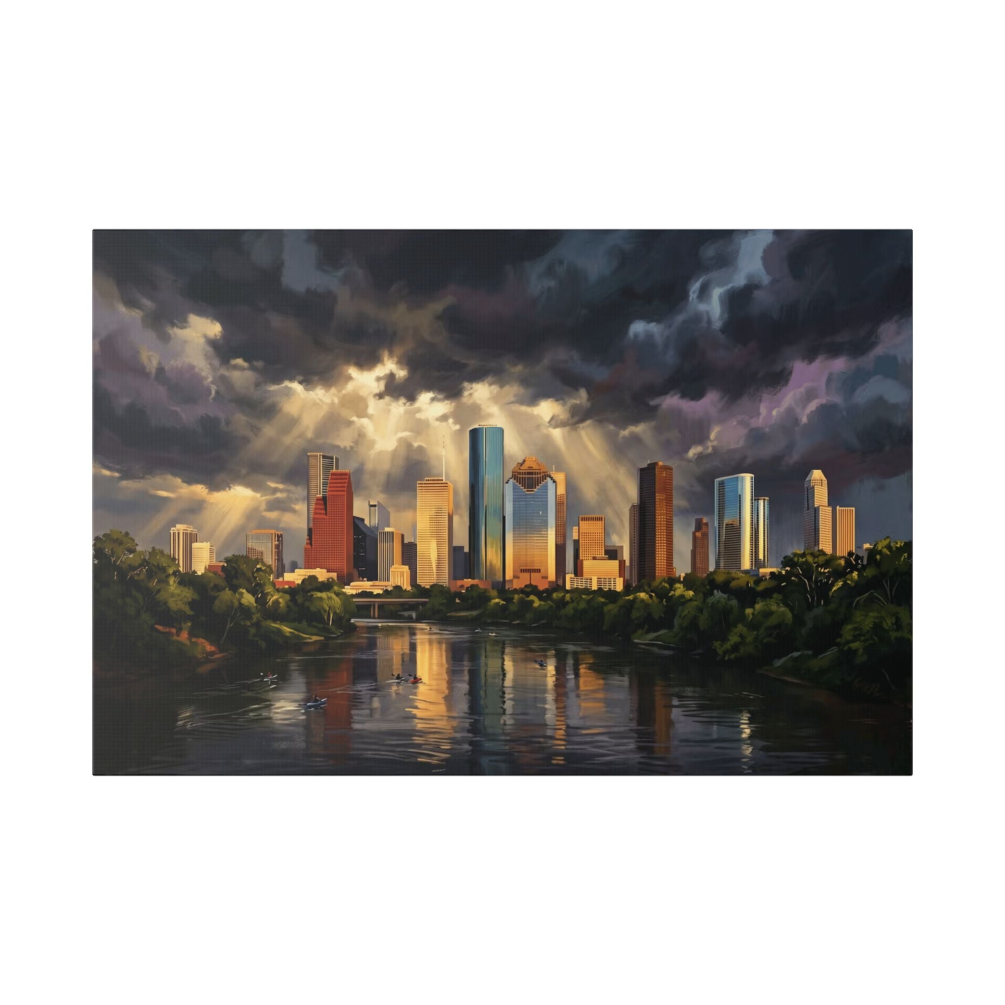 Houston Skyline Canvas Print — Dramatic Stormlight Cityscape Wall Art
