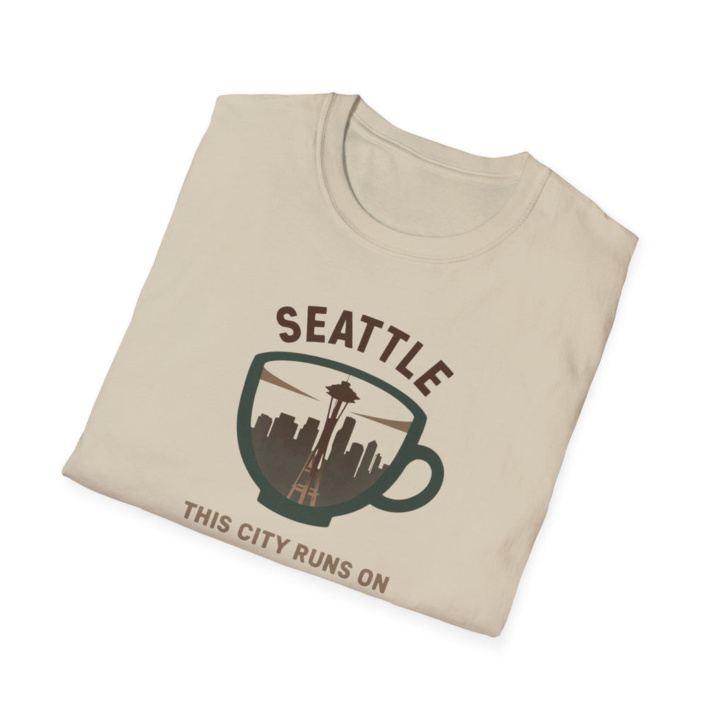 Seattle Coffee City T-Shirt — "This City Runs on Caffeine and Chaos"