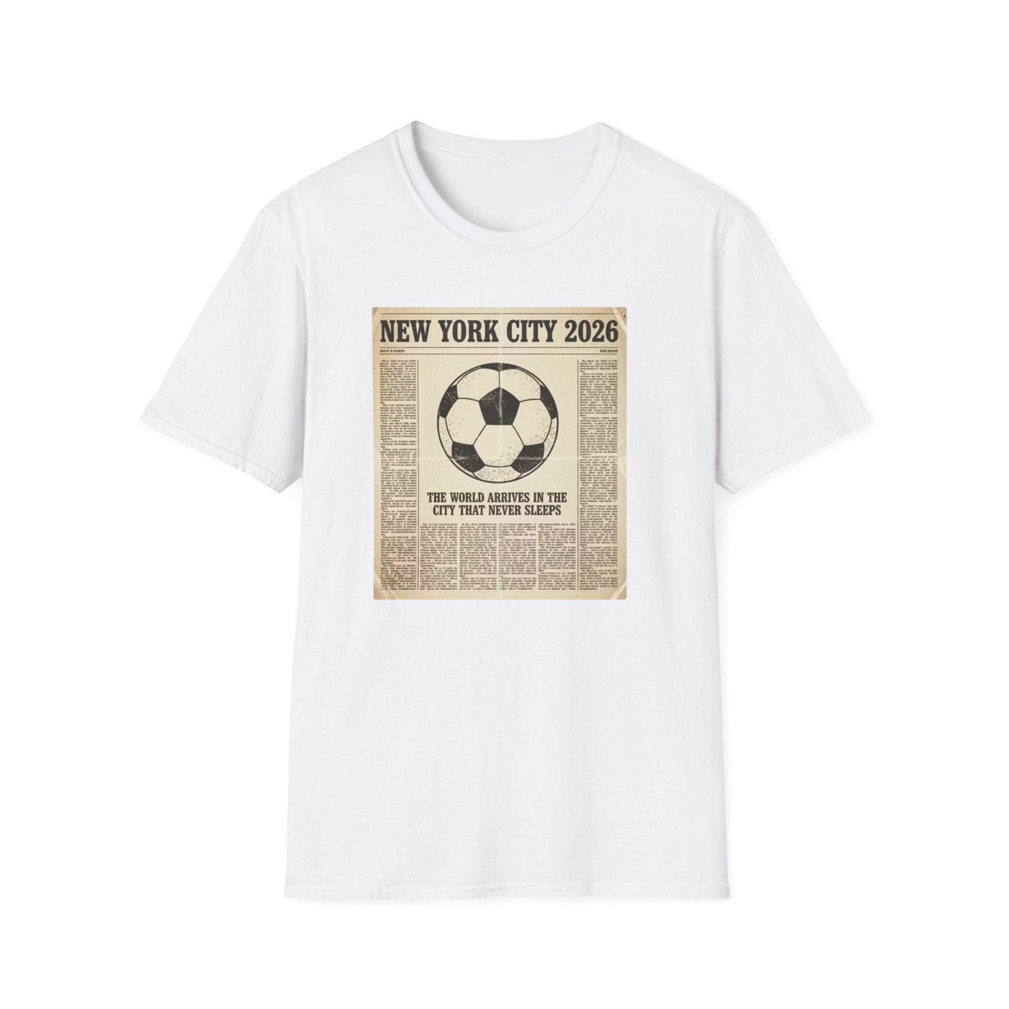 Soccer Newspaper T-Shirt — New York City 2026 Vintage Soccer Tee