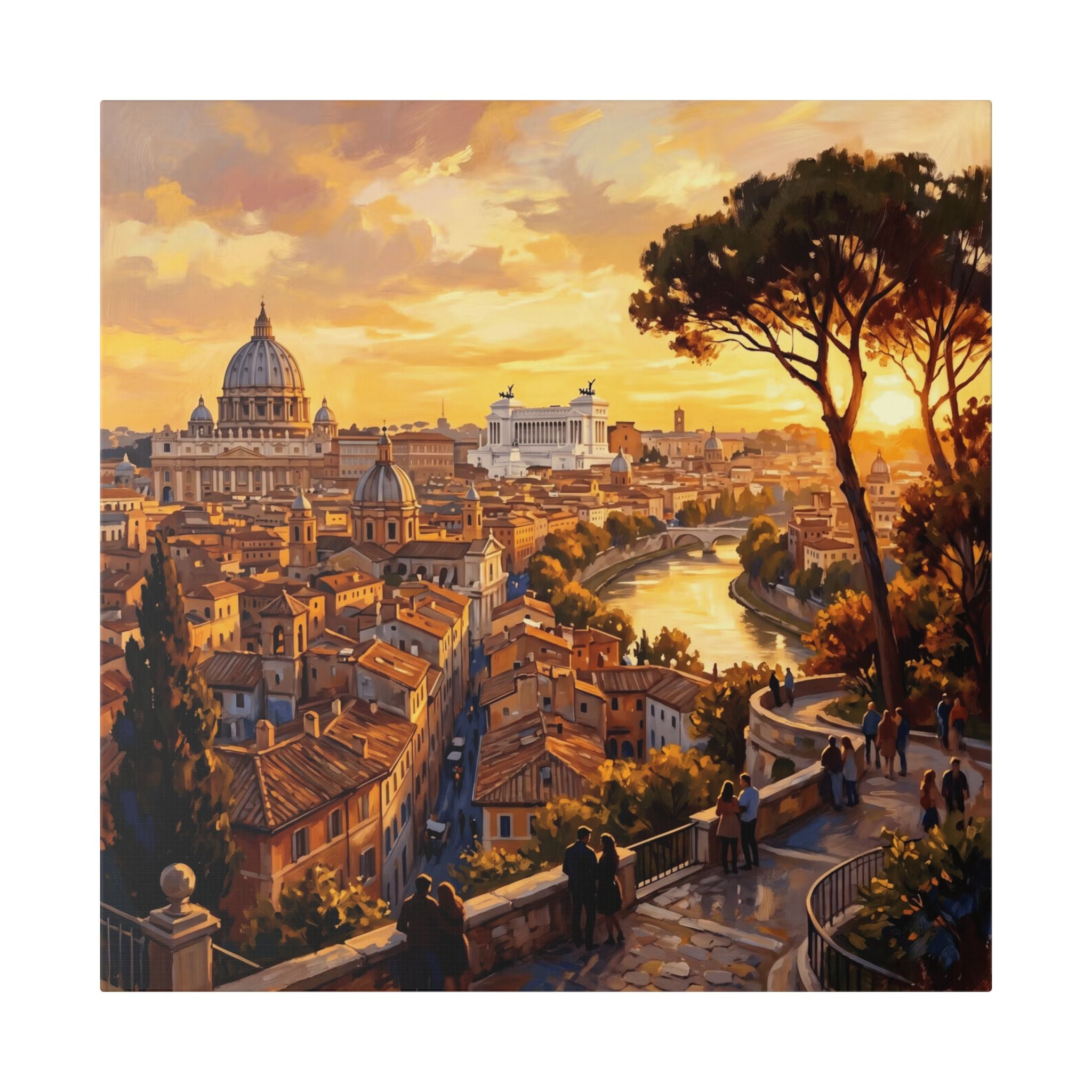 Rome Sunset Stretched Canvas – Scenic Cityscape Wall Art