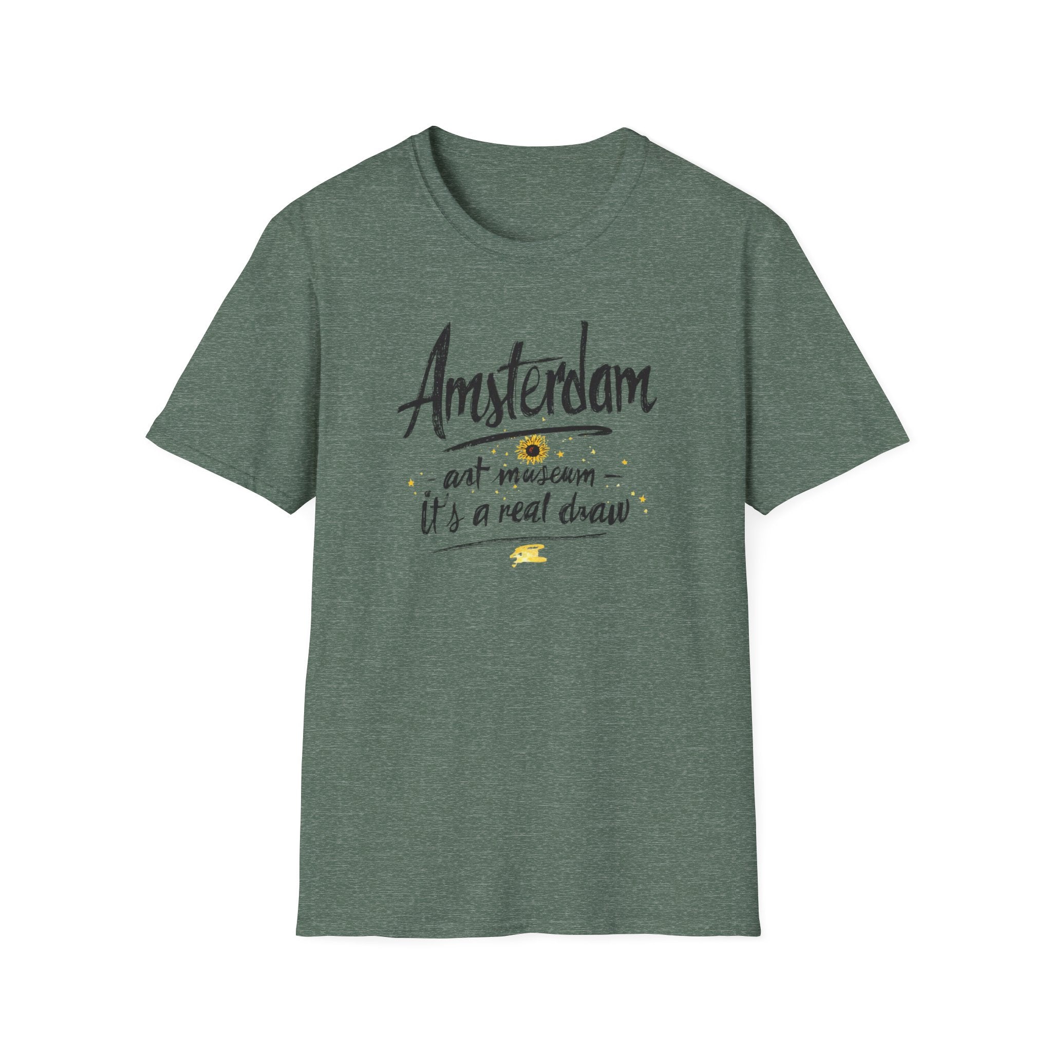 Amsterdam Art Museum T-Shirt — "Amsterdam" Script Graphic with "art museum — it’s a real draw"