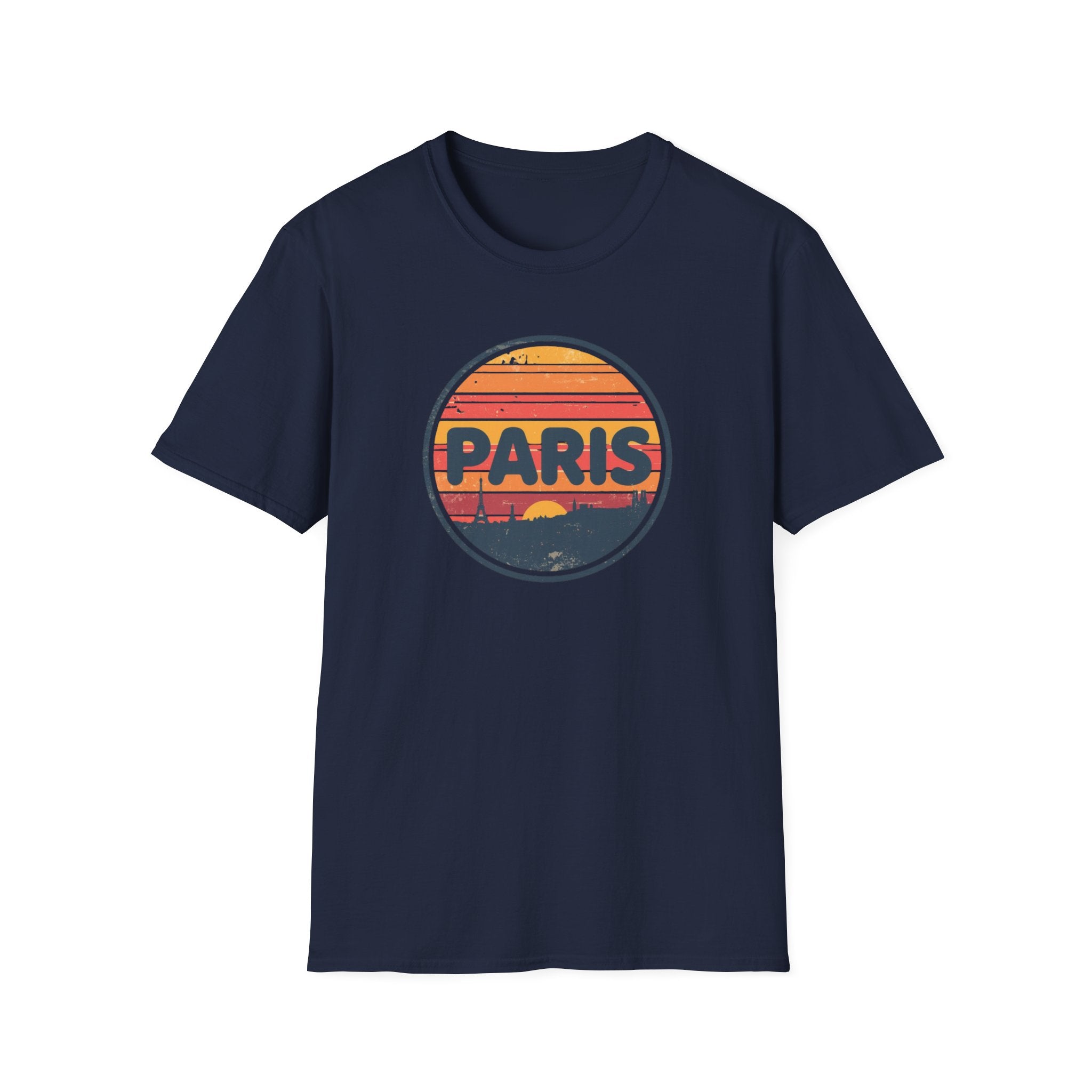 Paris Sunset T-Shirt — Retro Circular Skyline Tee