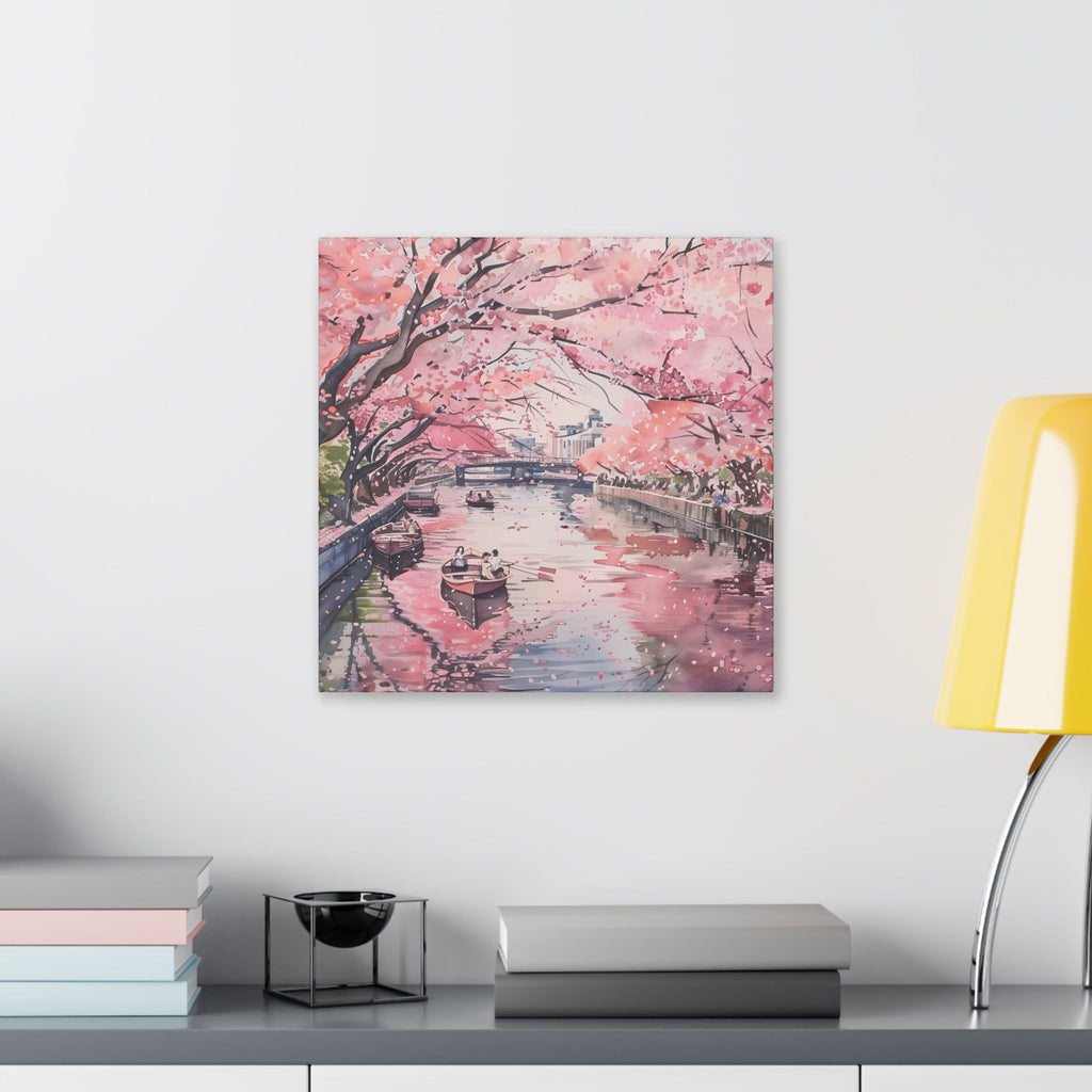 Tokyo Chidorigafuchi - Cherry Blossom Canal Stretched Canvas — Pink Sakura Wall Art