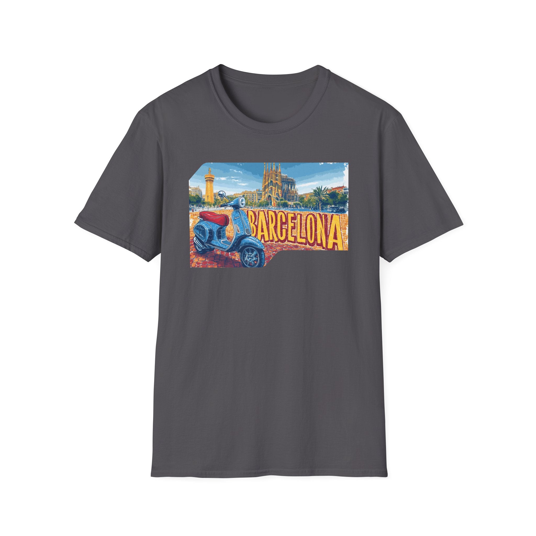 Barcelona Vintage Scooter T-Shirt | City Skyline Travel Souvenir