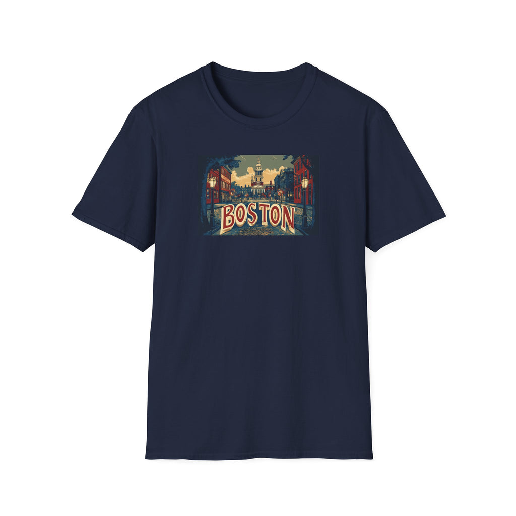 Boston Vintage Postcard T-Shirt | City Skyline, Retro Travel Art