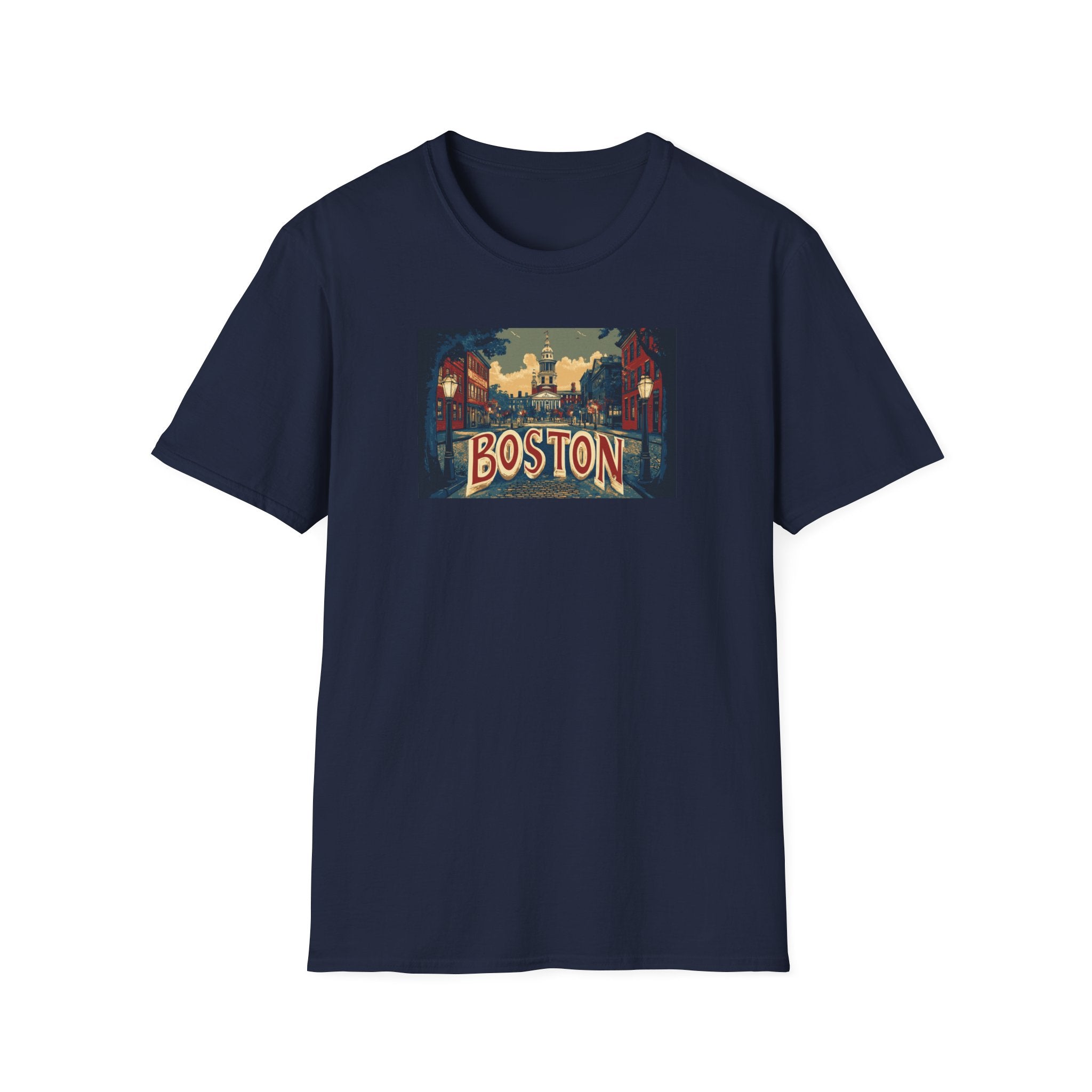 Boston Vintage Postcard T-Shirt | City Skyline, Retro Travel Art