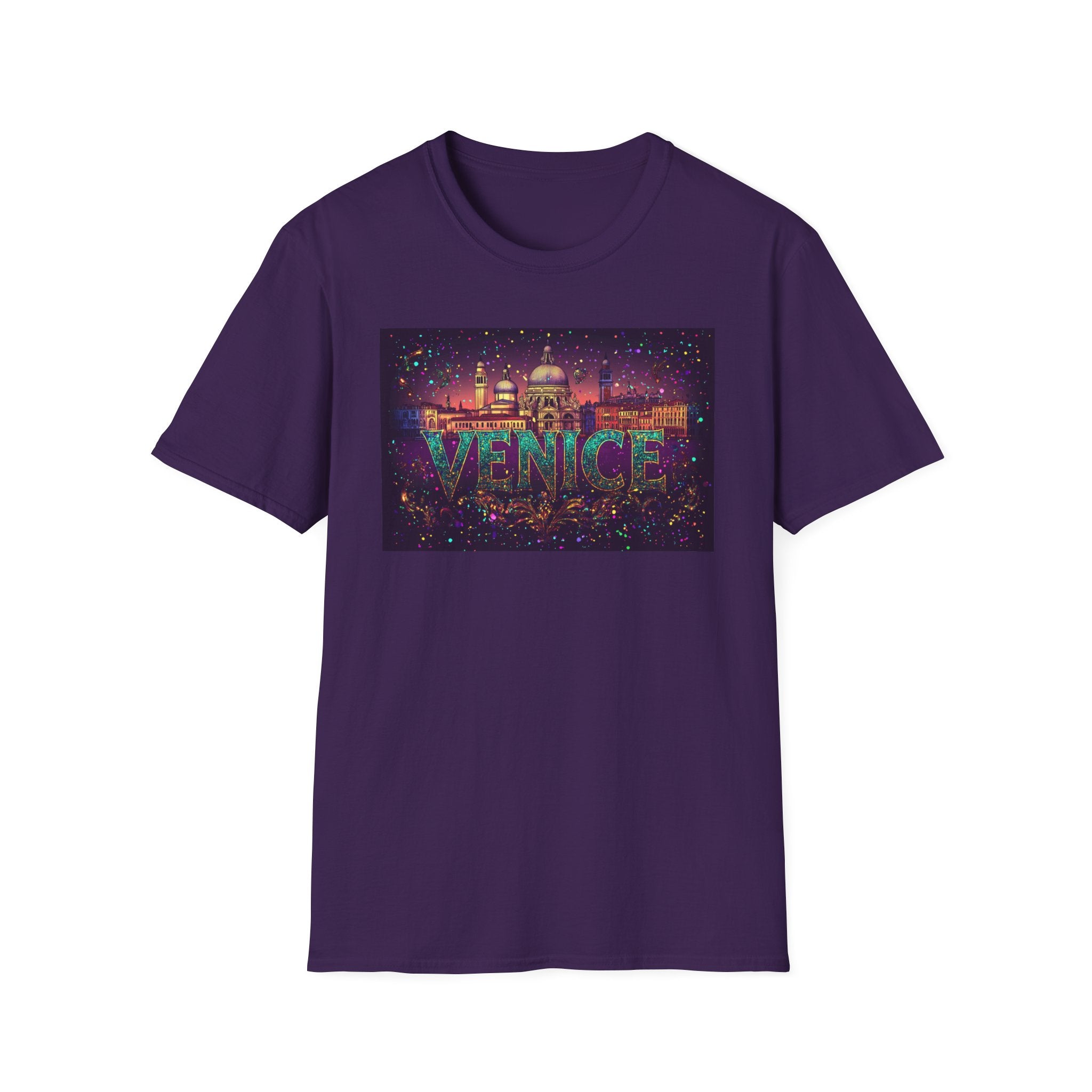 Venice skyline text T-Shirt | Venice Italy cityscape, neon travel tee