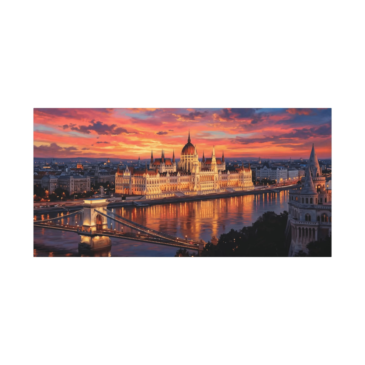 Budapest Parliament Sunset Canvas Wall Art
