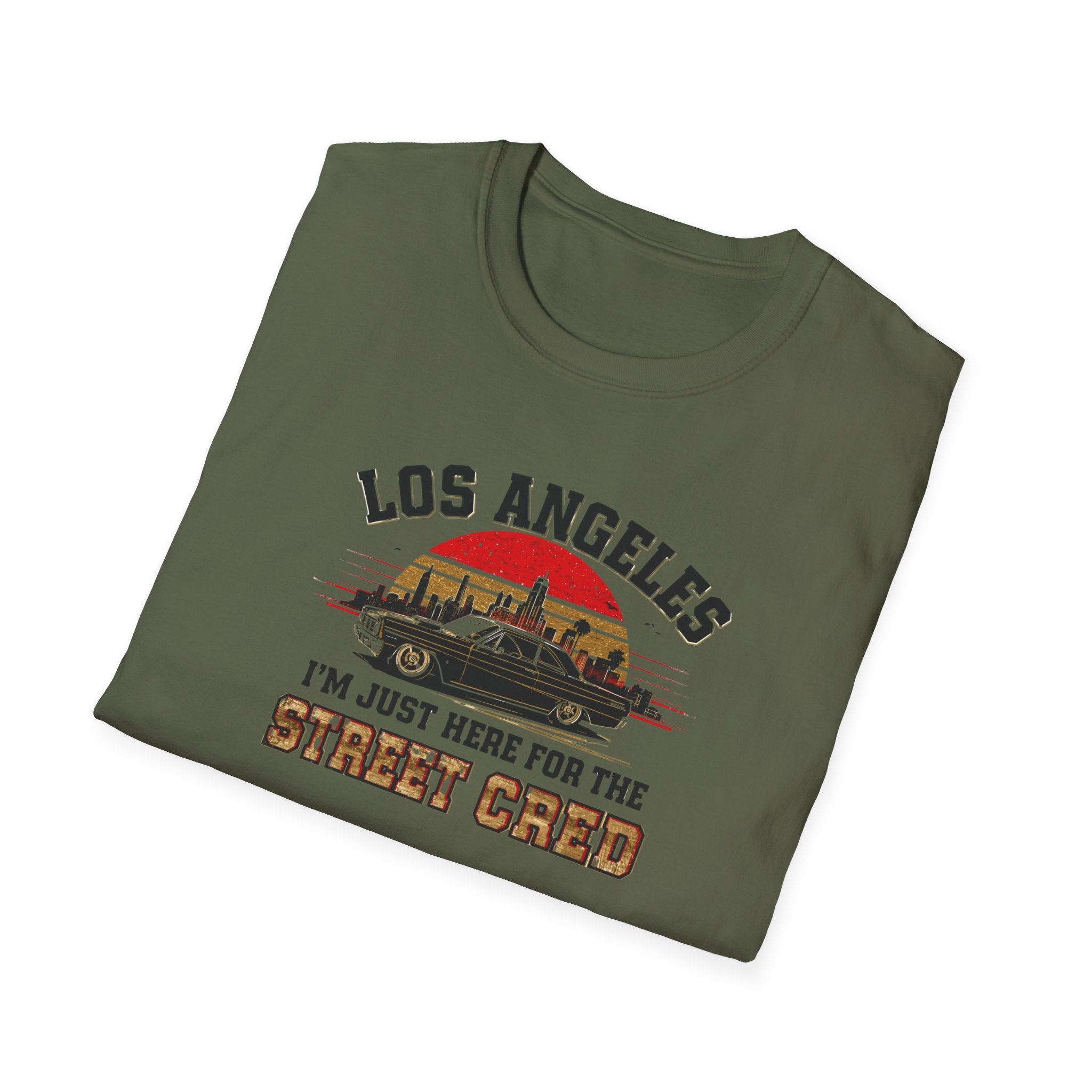 Los Angeles Vintage Sunset T-Shirt — "I’m Just Here for the Street Cred" Car Graphic