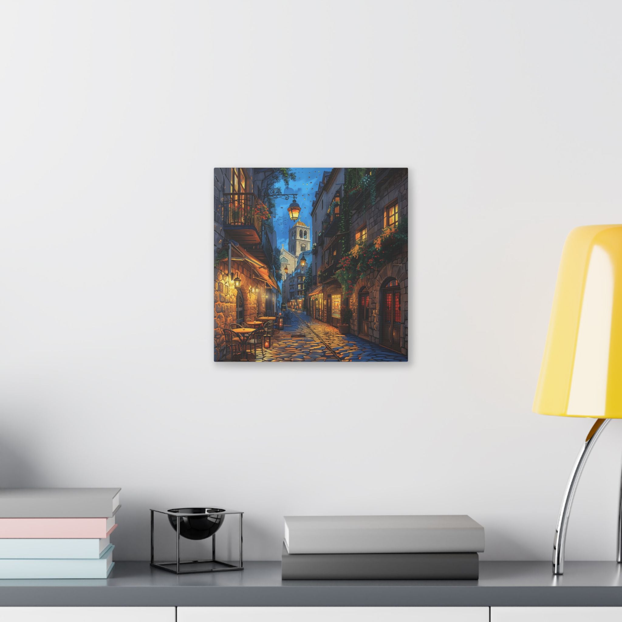 Gothic Quarter Street Barcelona - Evening Rue – European Cobblestone Street Stretched Canvas Wall Art