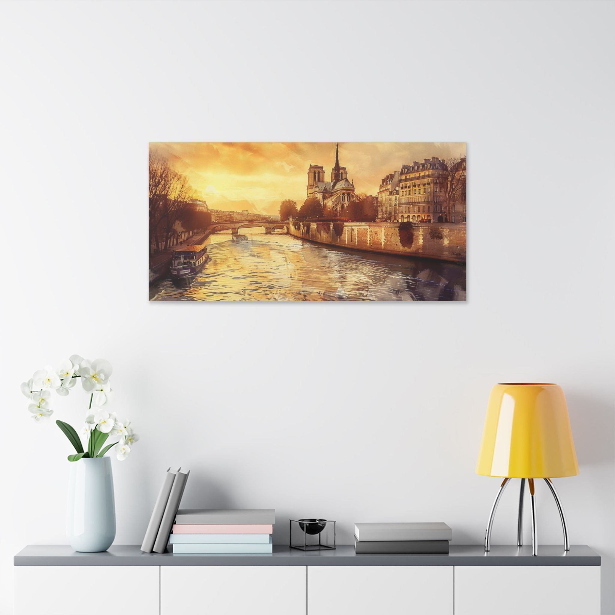 Paris Seine River Canvas Wall Art — Notre Dame Sunset Stretched Canvas