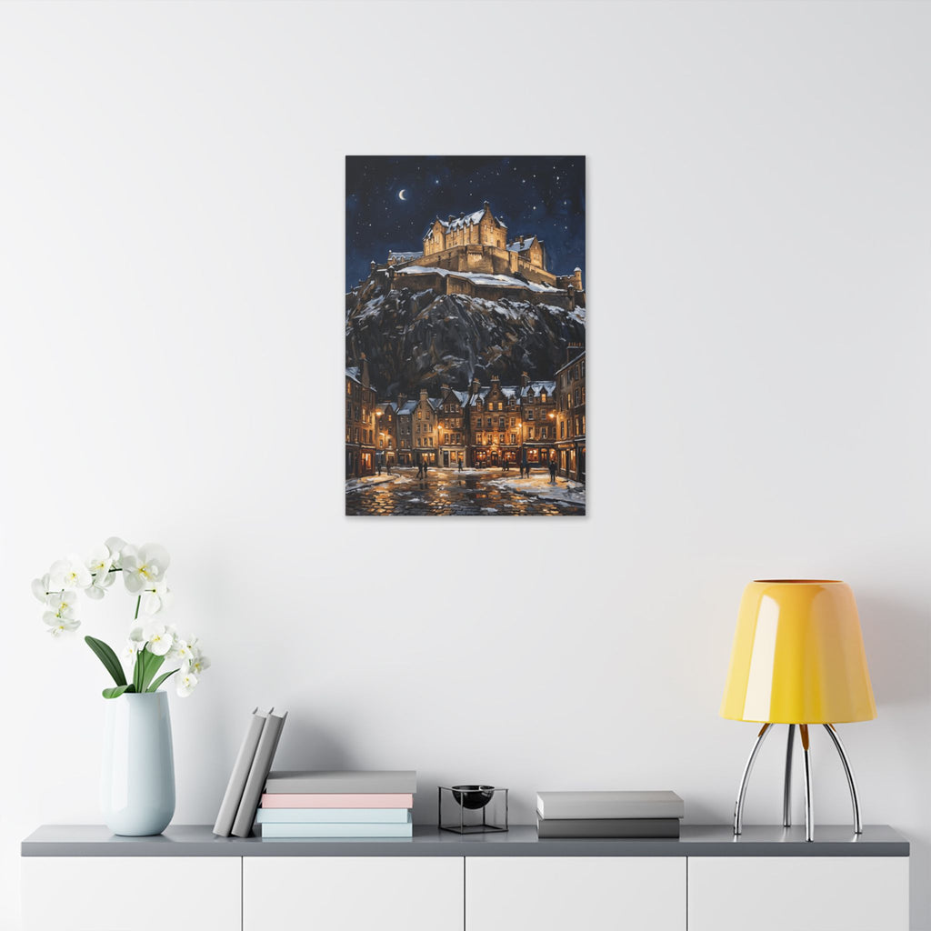 Edinburgh Castle at Night – Winter Stretched Canvas Wall Art