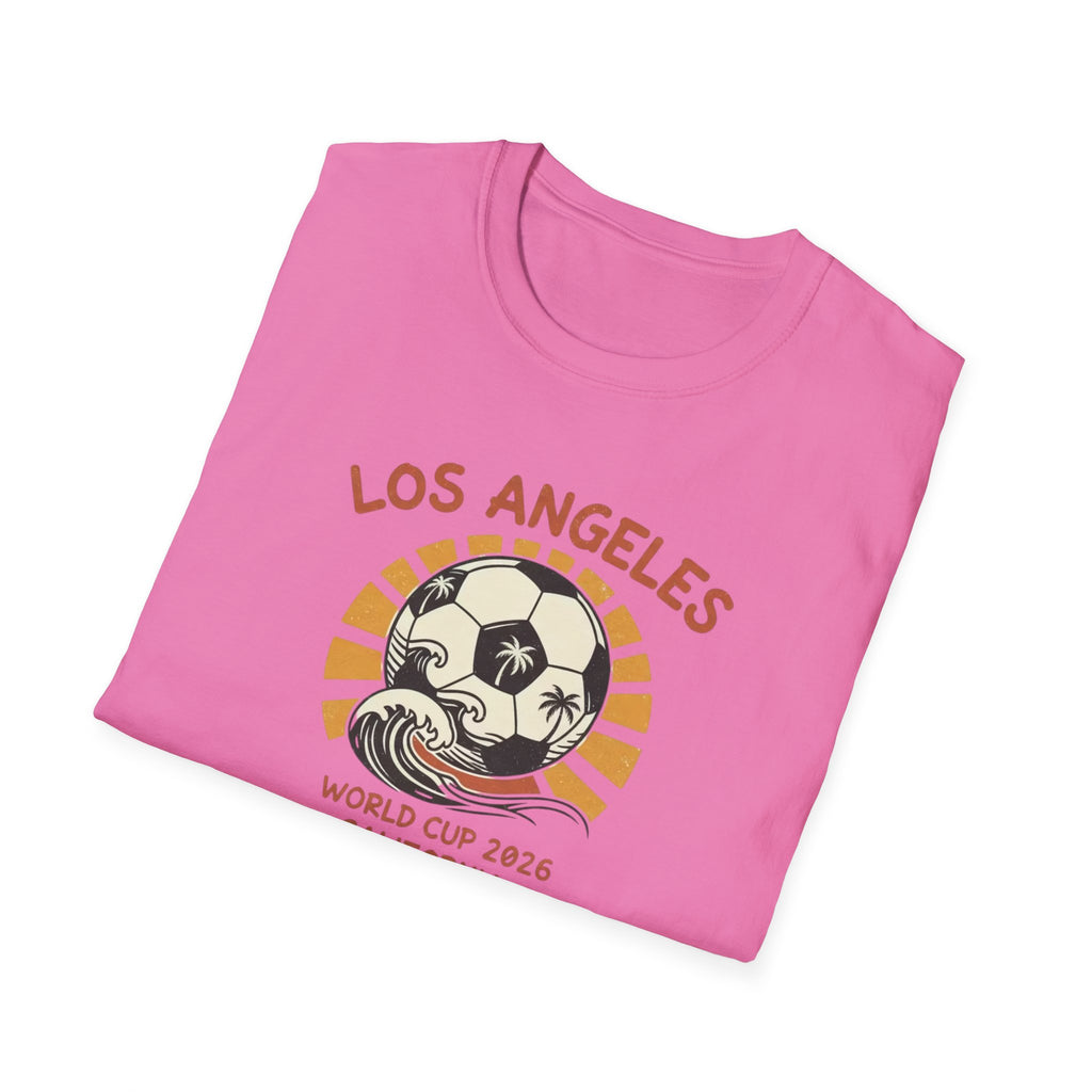Los Angeles World Cup 2026 Soccer T-Shirt — Retro Sunset Ball Design