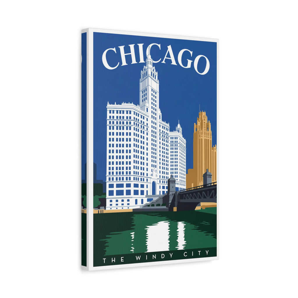 Chicago Skyline Stretched Canvas – The Windy City Retro Travel Art