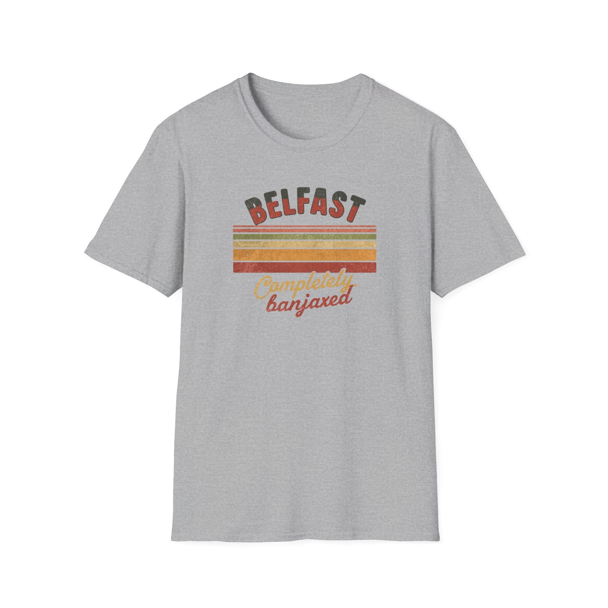 Belfast 'Completely Banjaxed' Retro Stripe T-Shirt — Vintage Irish Humor Tee