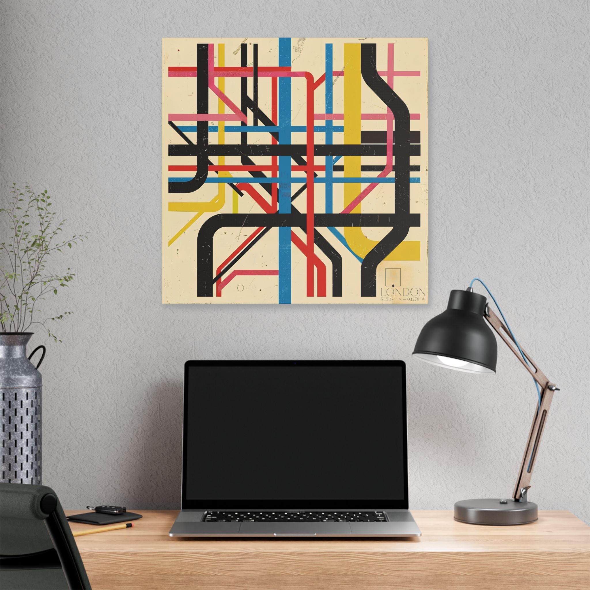 London Subway Map Art Canvas — Retro Abstract Transit Wall Decor