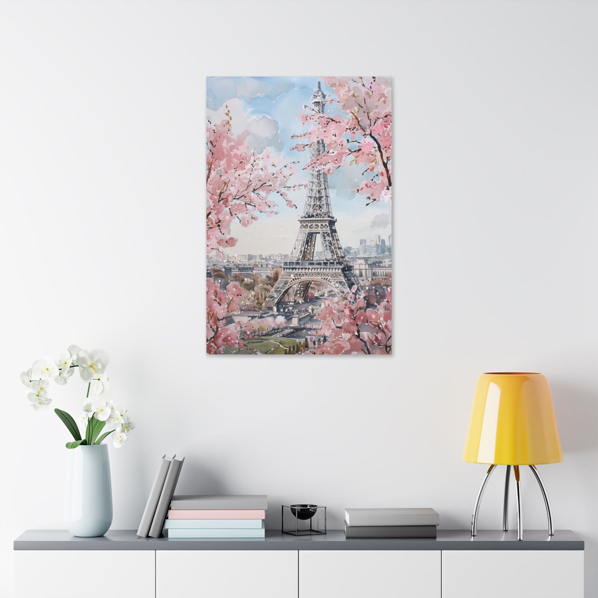 Eiffel Tower Cherry Blossom Canvas Print — Paris Wall Art