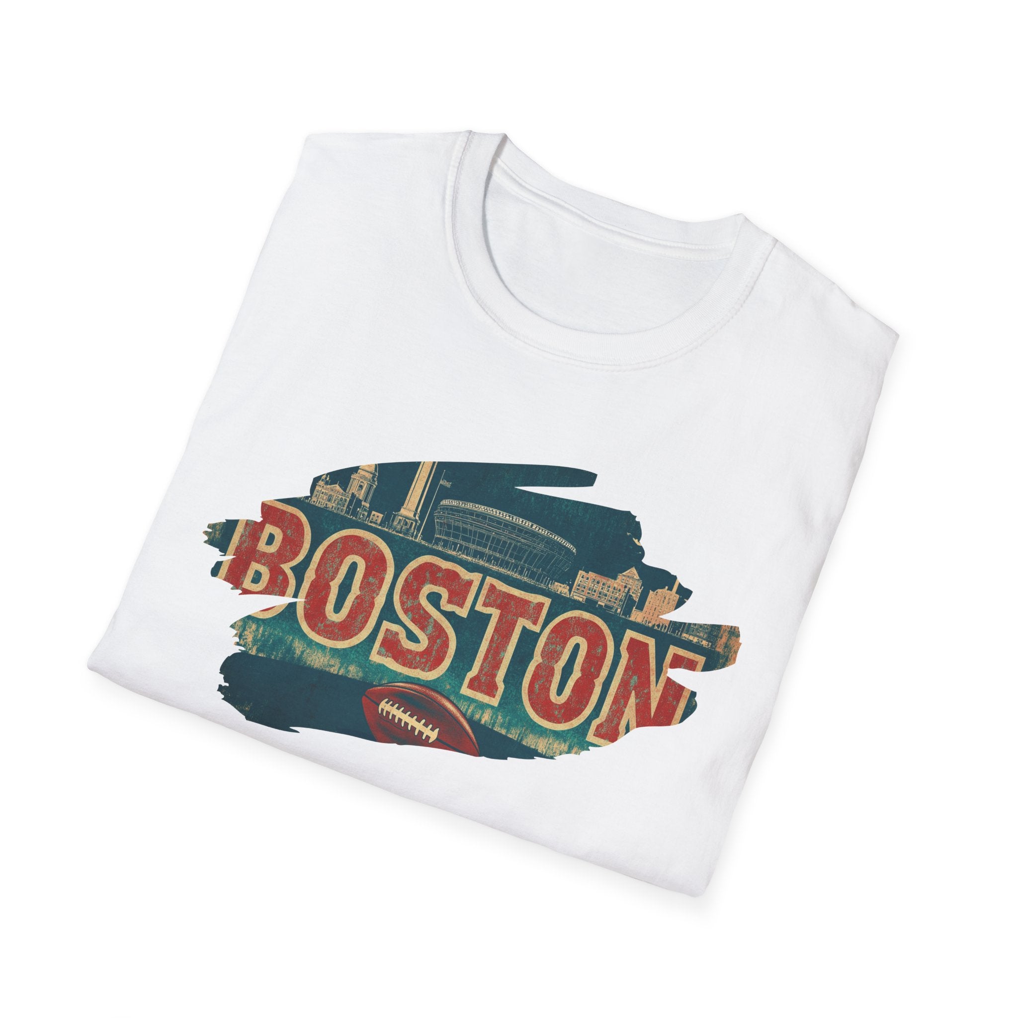 Boston Retro Brushstroke T-Shirt | City Skyline, Vintage Text