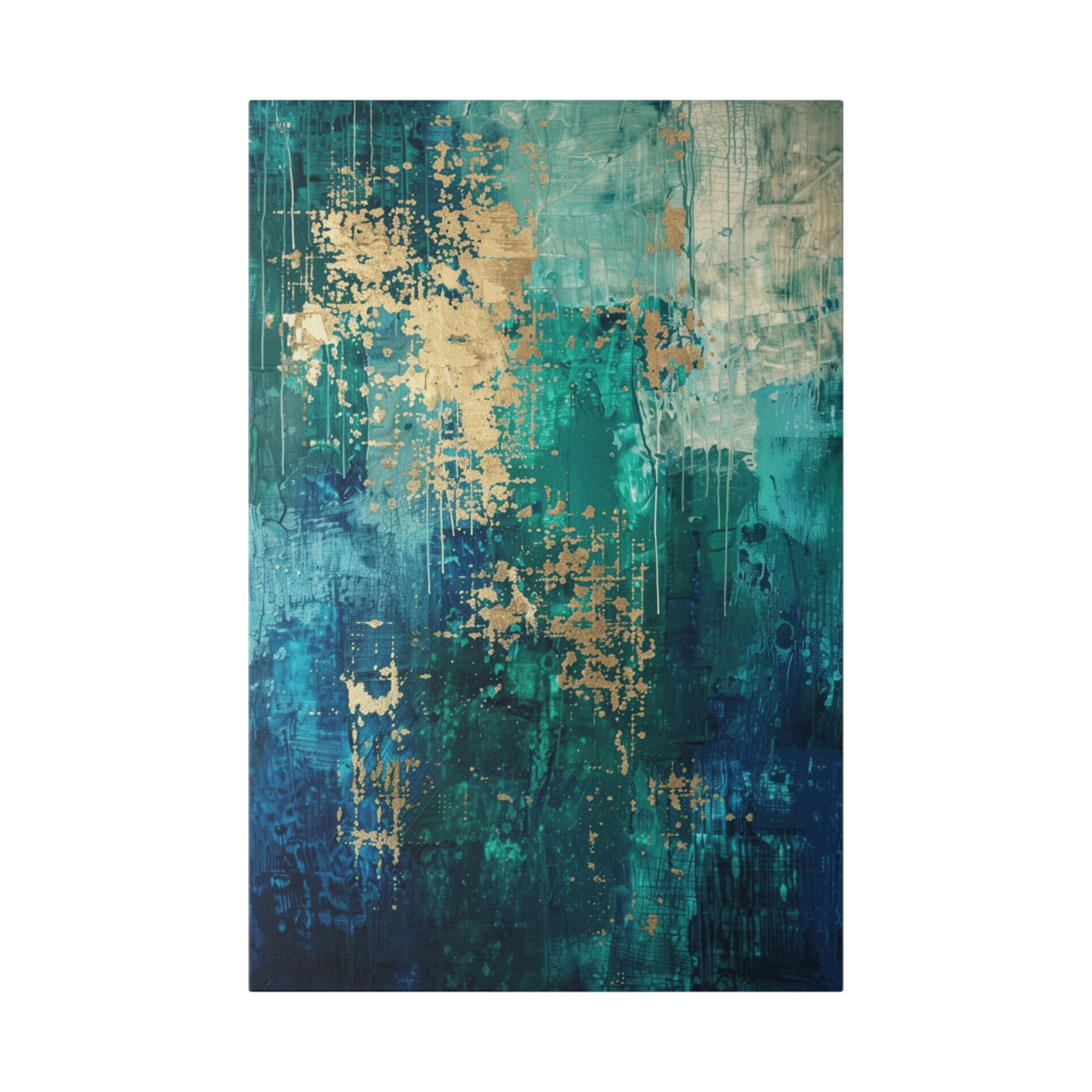 Abstract Teal & Gold Canvas Art  inspired by Vienna – Modern Stretched Wall Art