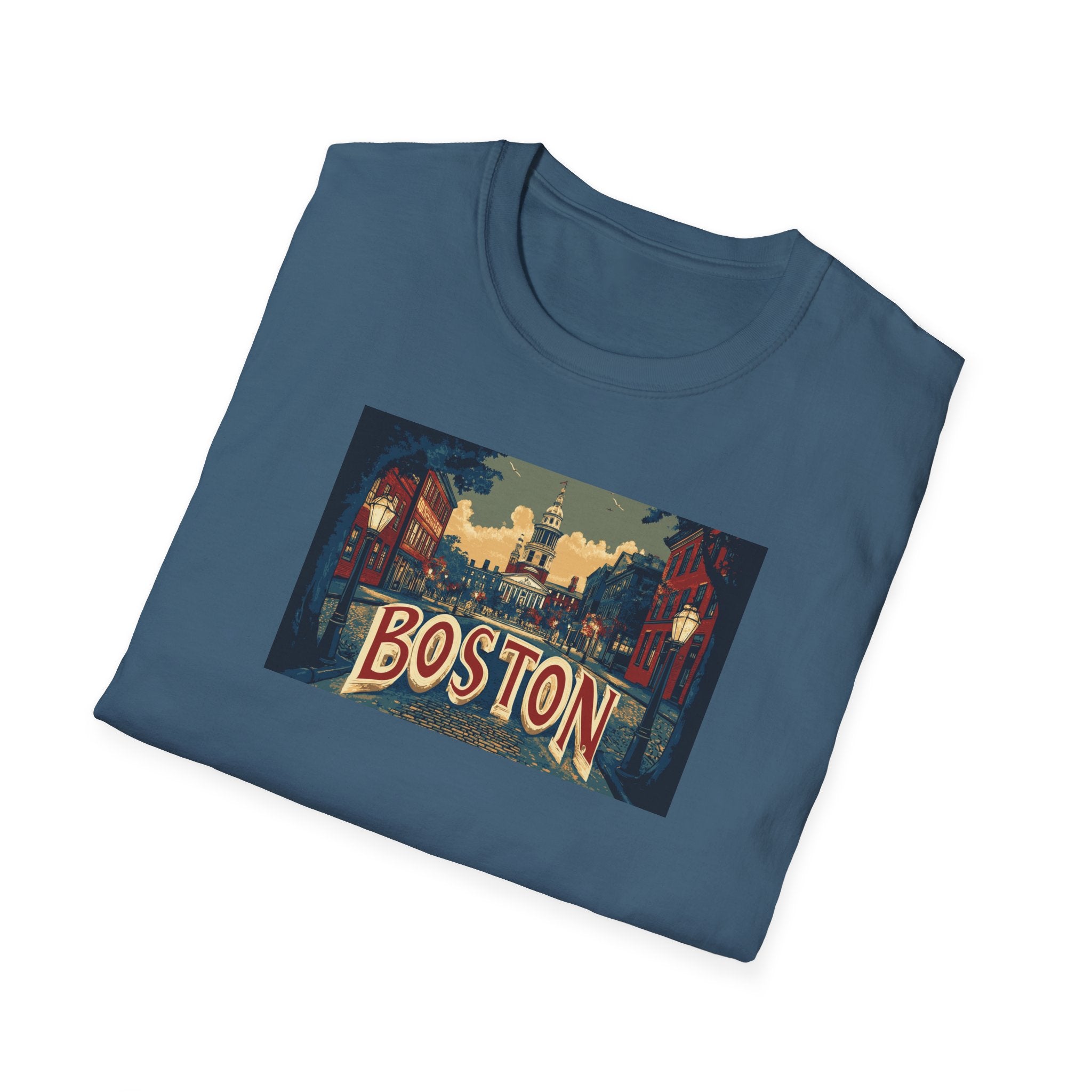 Boston Vintage Postcard T-Shirt | City Skyline, Retro Travel Art